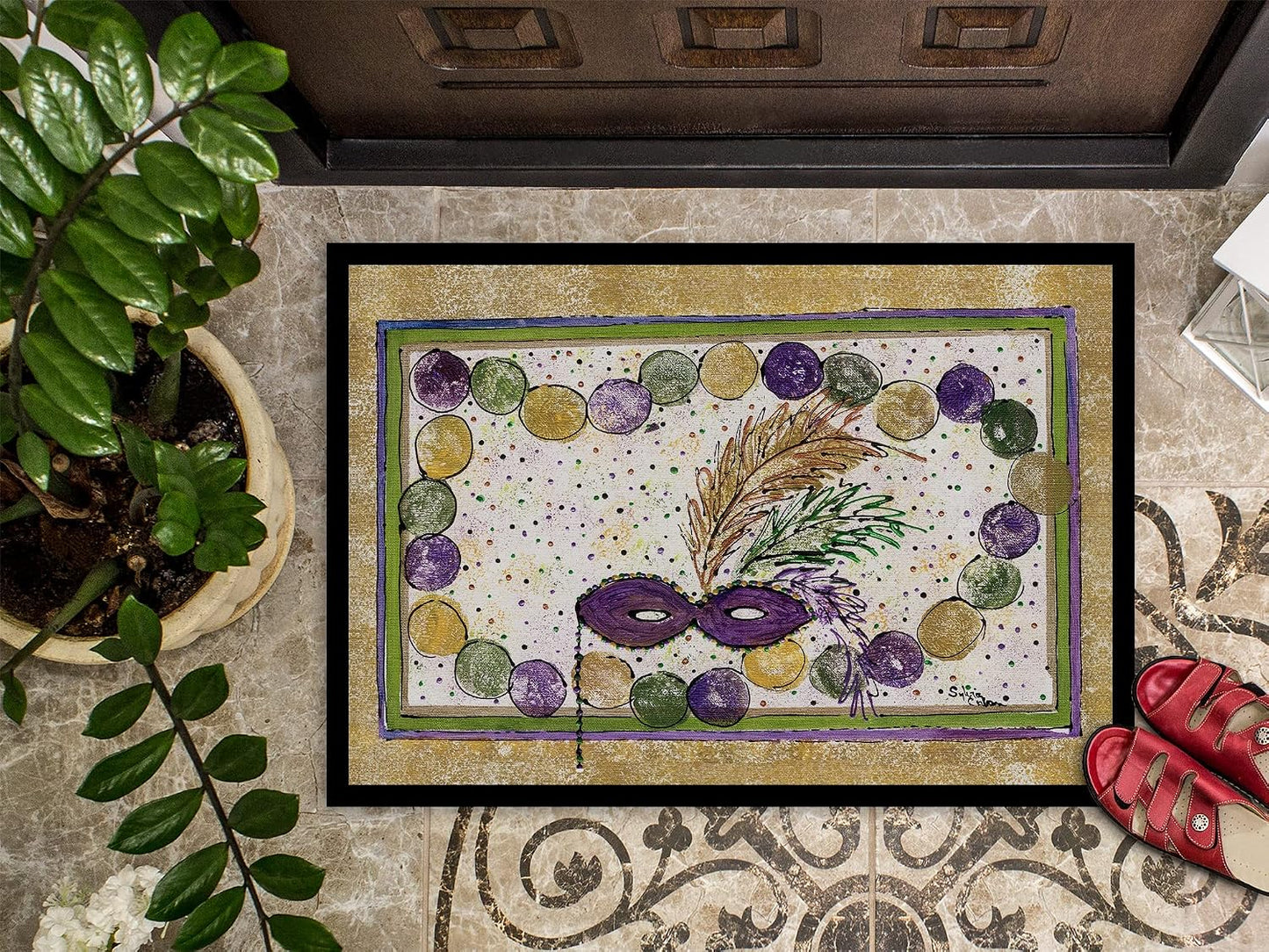 Tapete Mardi Gras 24x36" antiderrap puerta entrada