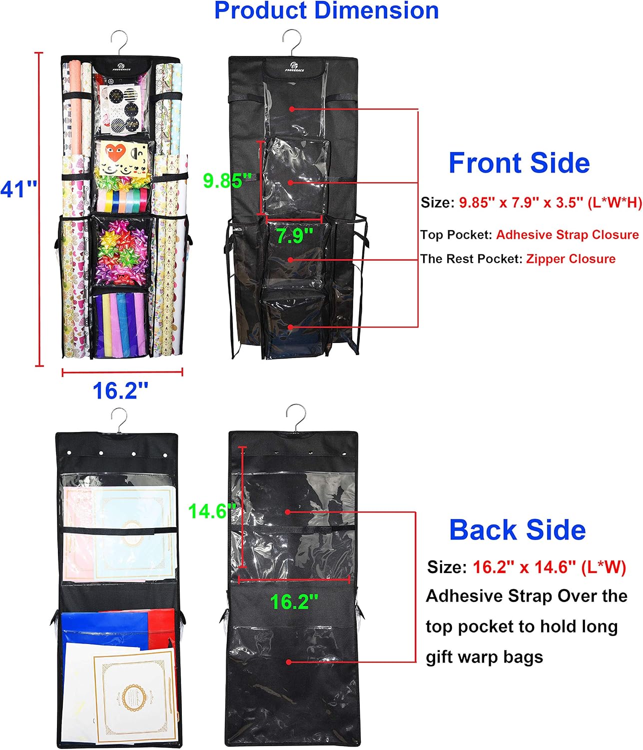 Organiz. papel regalo colgante 16x41" resistente