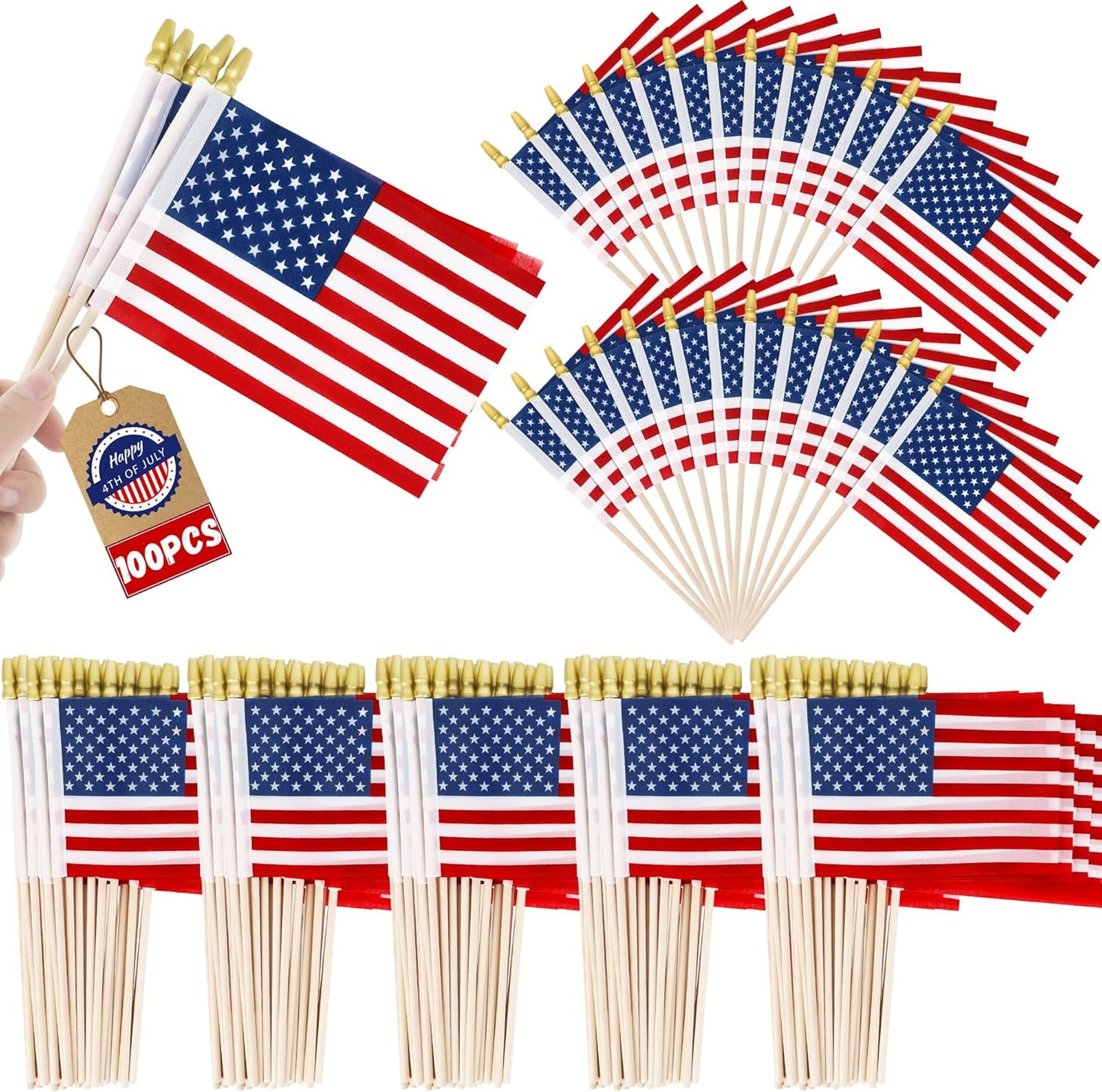 100 Banderas Americanas 4x6" Decoración 4 de Julio