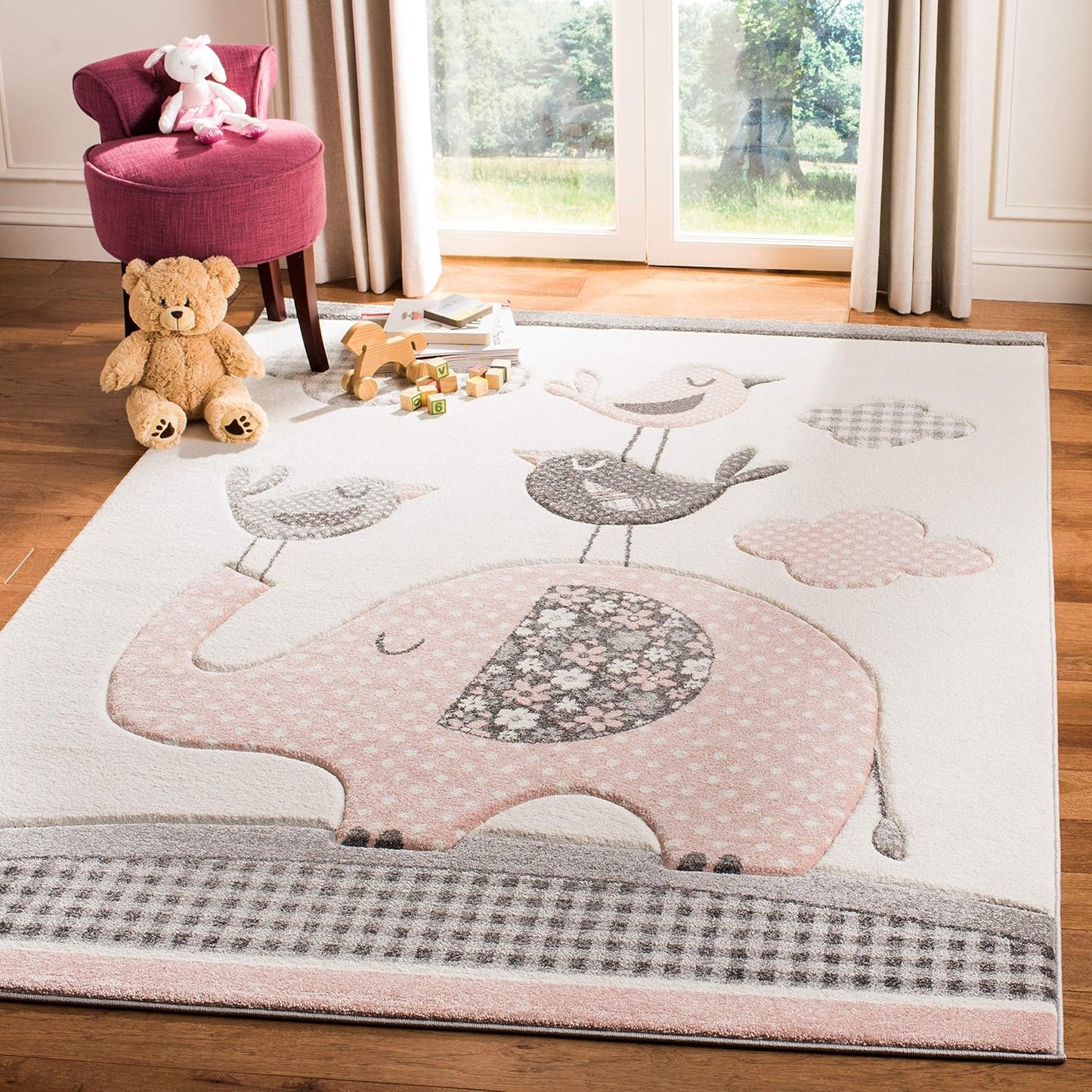 Alfombra cuadrada para niños color rosa y marfil 3ft
