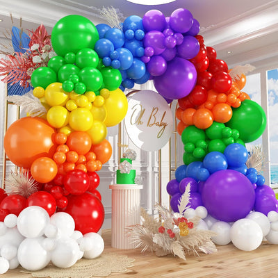 Kit arco globos arcoíris 412 pzas 18-5pulg látex mate fiesta