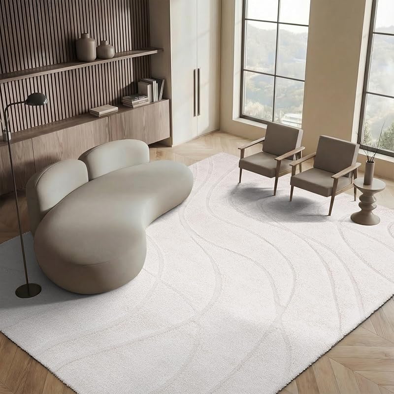 Alfombra Shag 5'3x7'6 color crema no pelusa sala