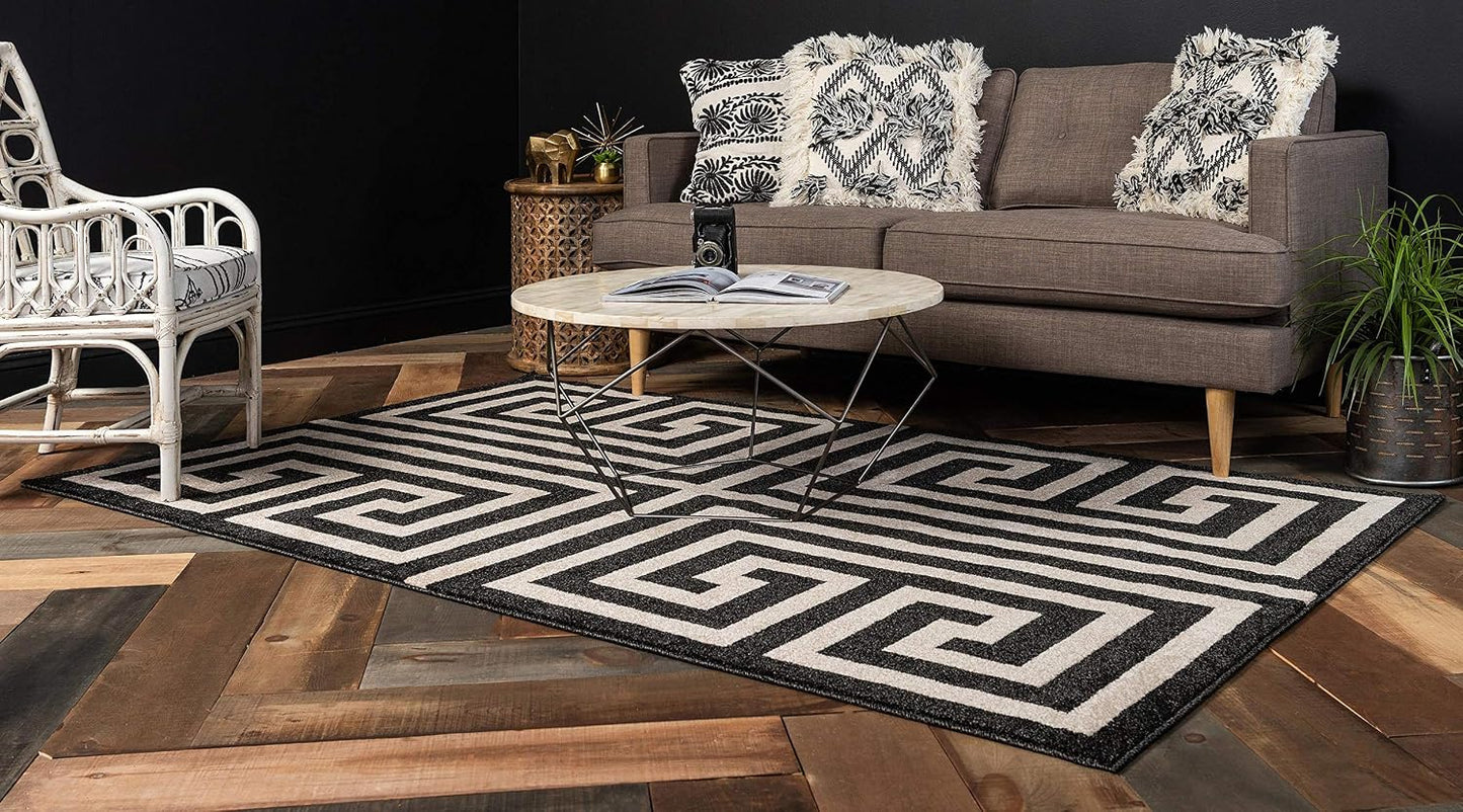 Alfombra geométrica moderna 3x3ft x 5x3ft negro/beige