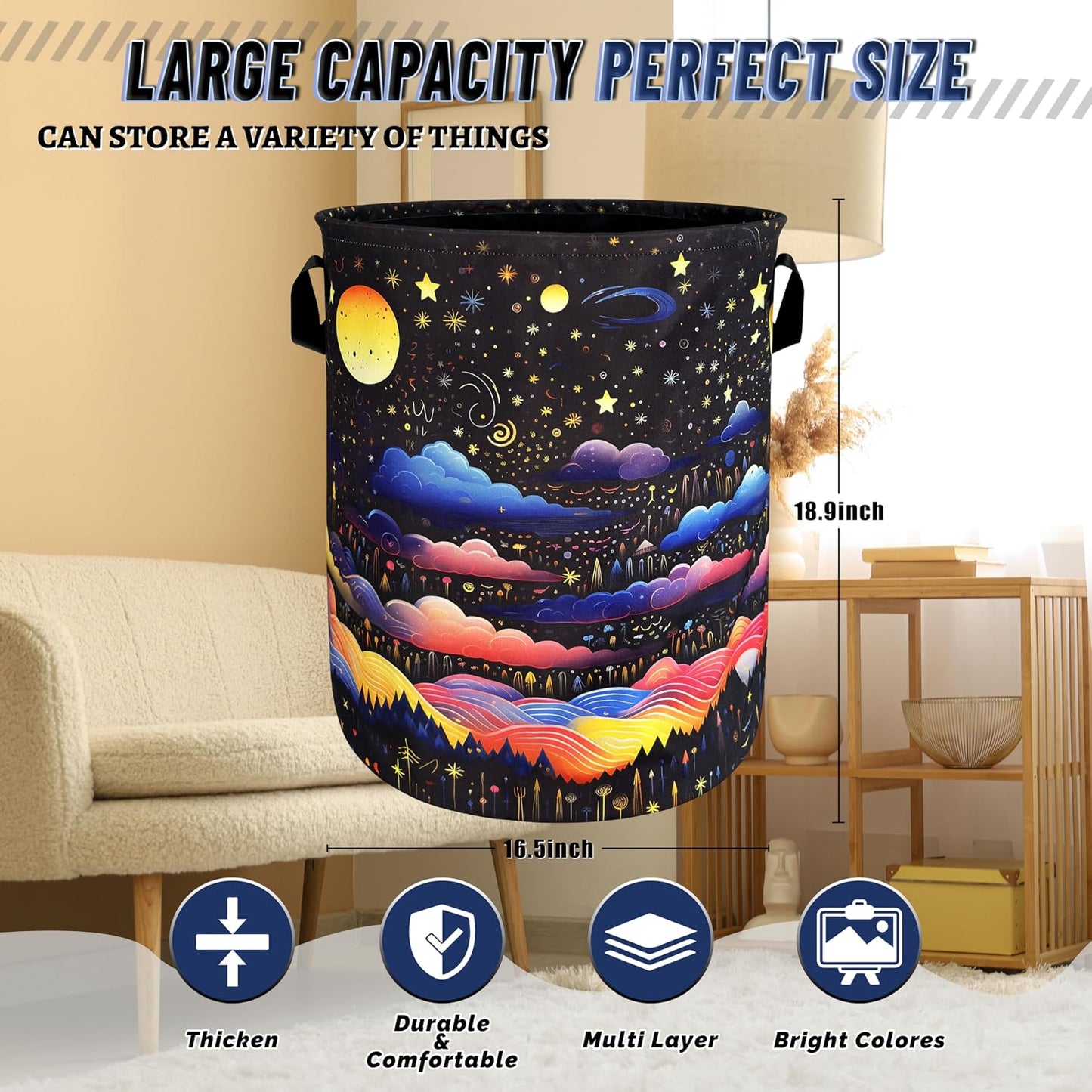 Cesto ropa sucia cielo nocturno nubes estrellas