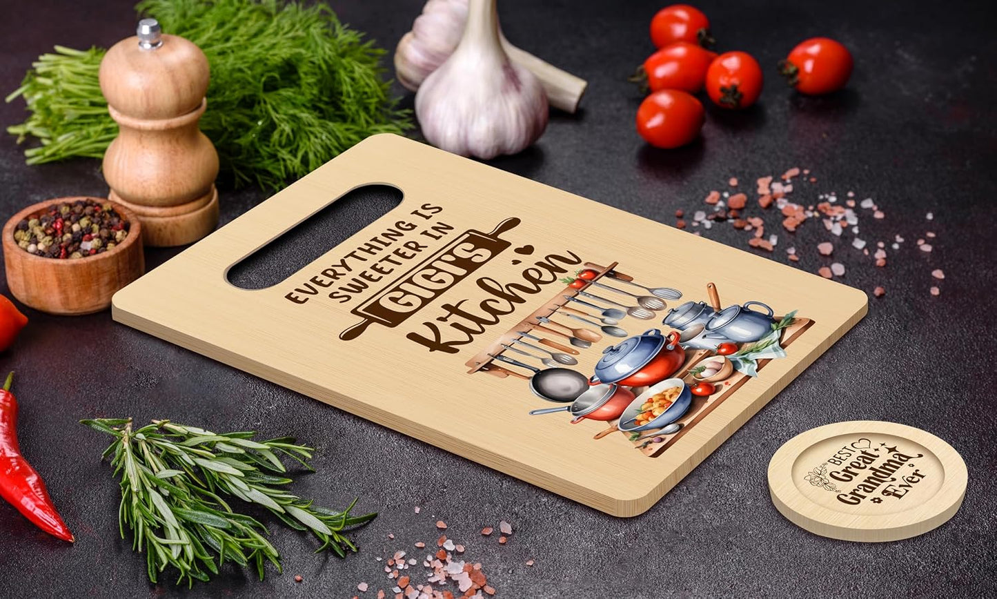 Tabla cortar con posavasos regalo abuela cumpleaños
