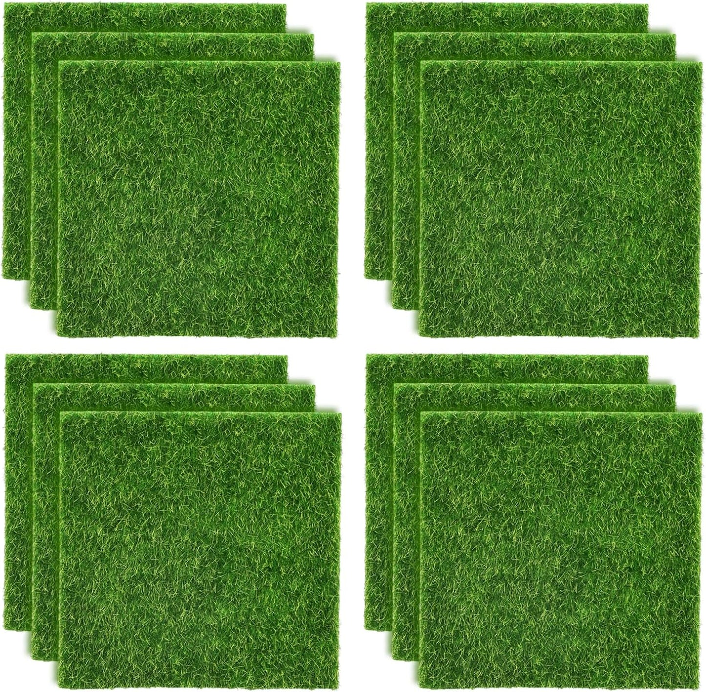 12 Pzas Césped Falso 6x6" para Jardín Miniatura