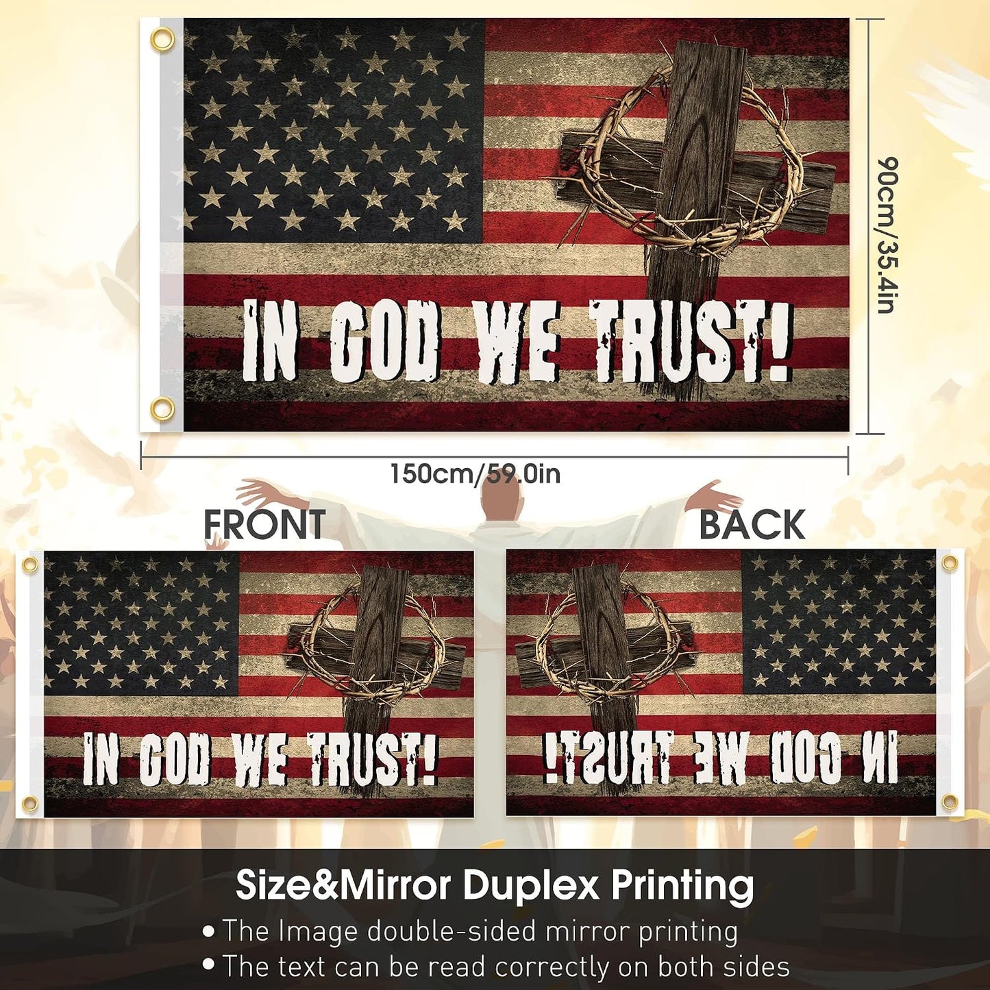 Banderas USA 3x5ft doble cara texto In God We Trust