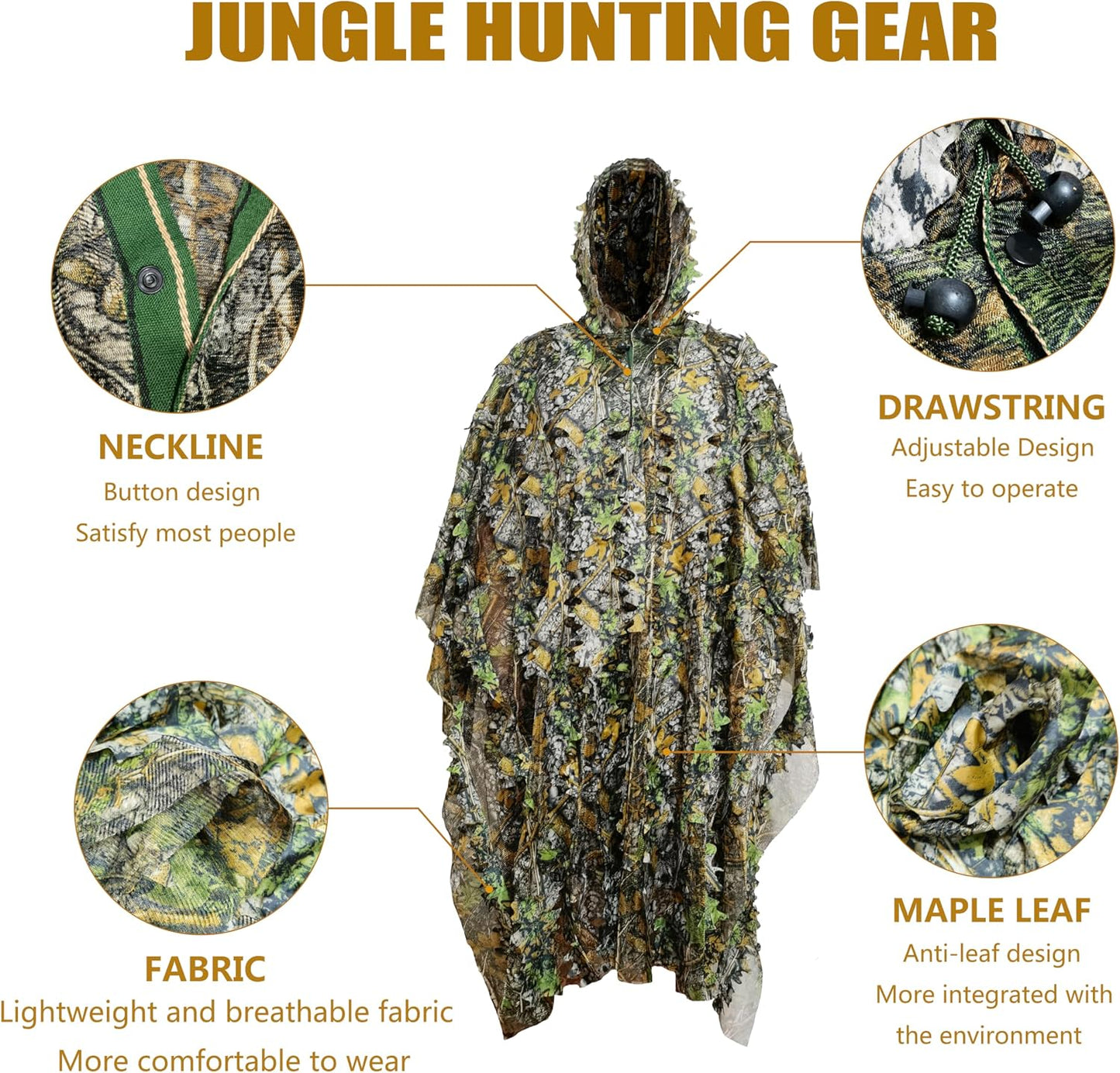 Traje Ghillie camuflaje 3D capa con capucha caza