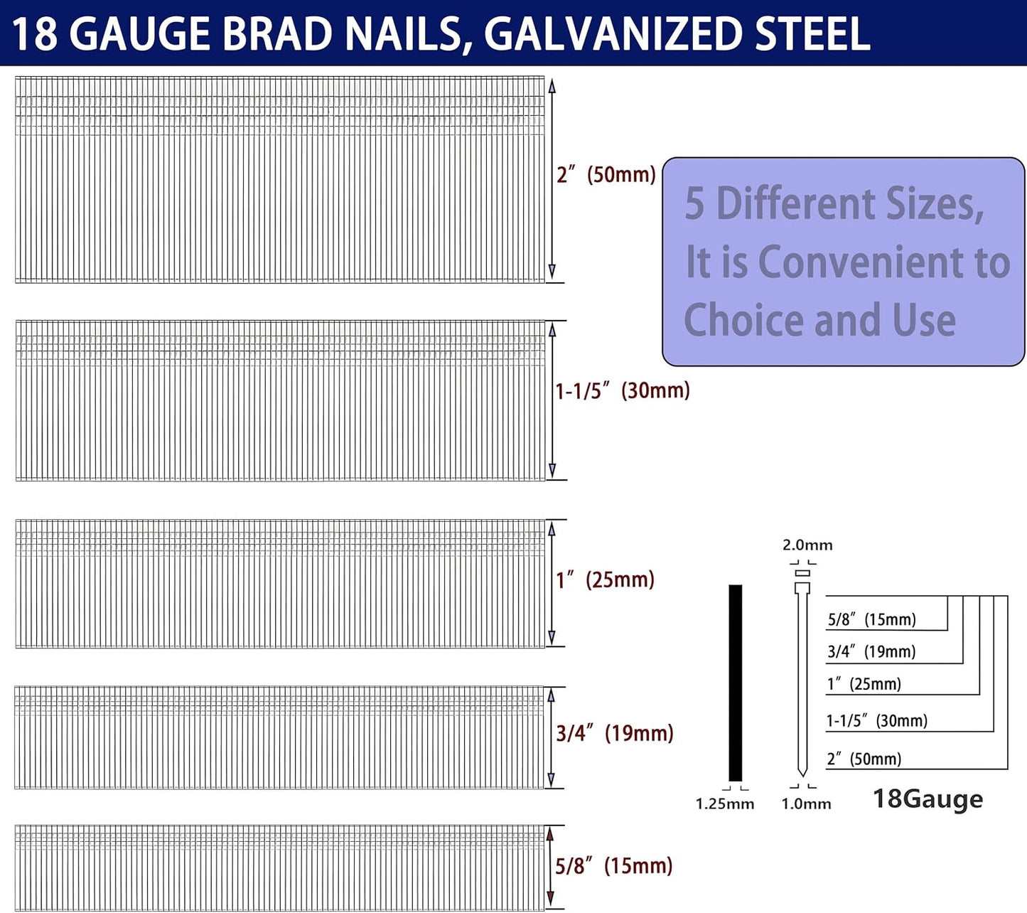 Clavos brad galvanizados 18 ga 5000 uds para clavadoras