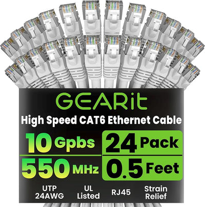 Cable Ethernet Cat6 10 Gbps 24 Pzas 0.5pies RJ45 conectores oro