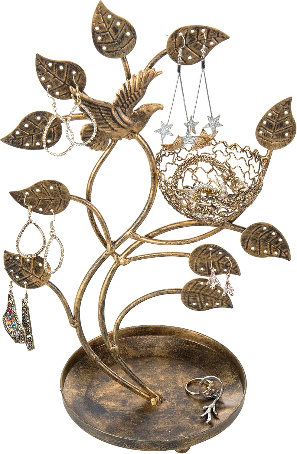 Torre joyería 14" bronce soporte pendientes bandeja anillos