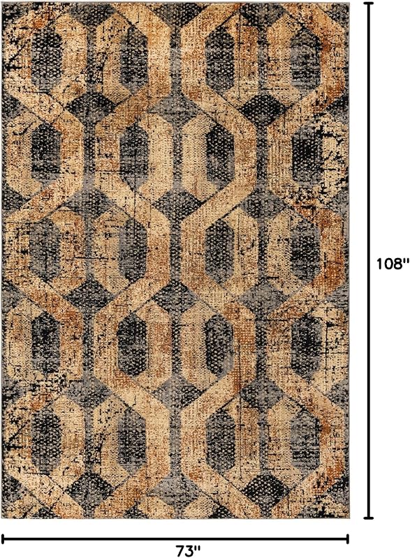 Alfombra rectangular 6x9ft color negro y marrón claro