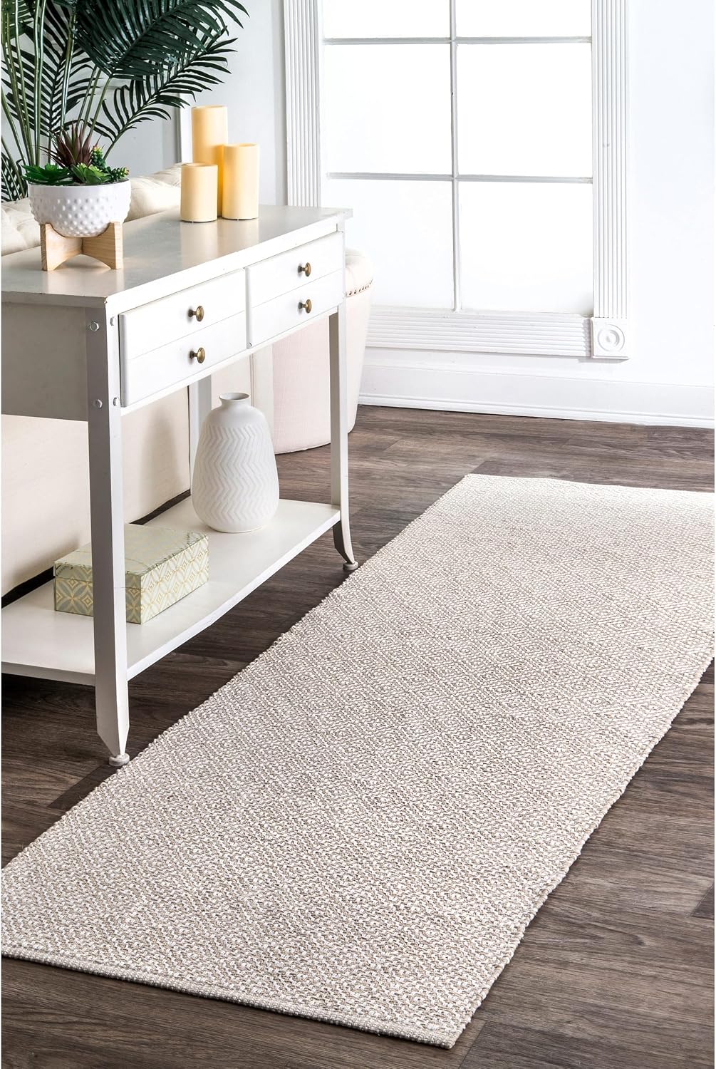 Alfombra geométrica algodón pasillo 2'6"x6' gris pardo
