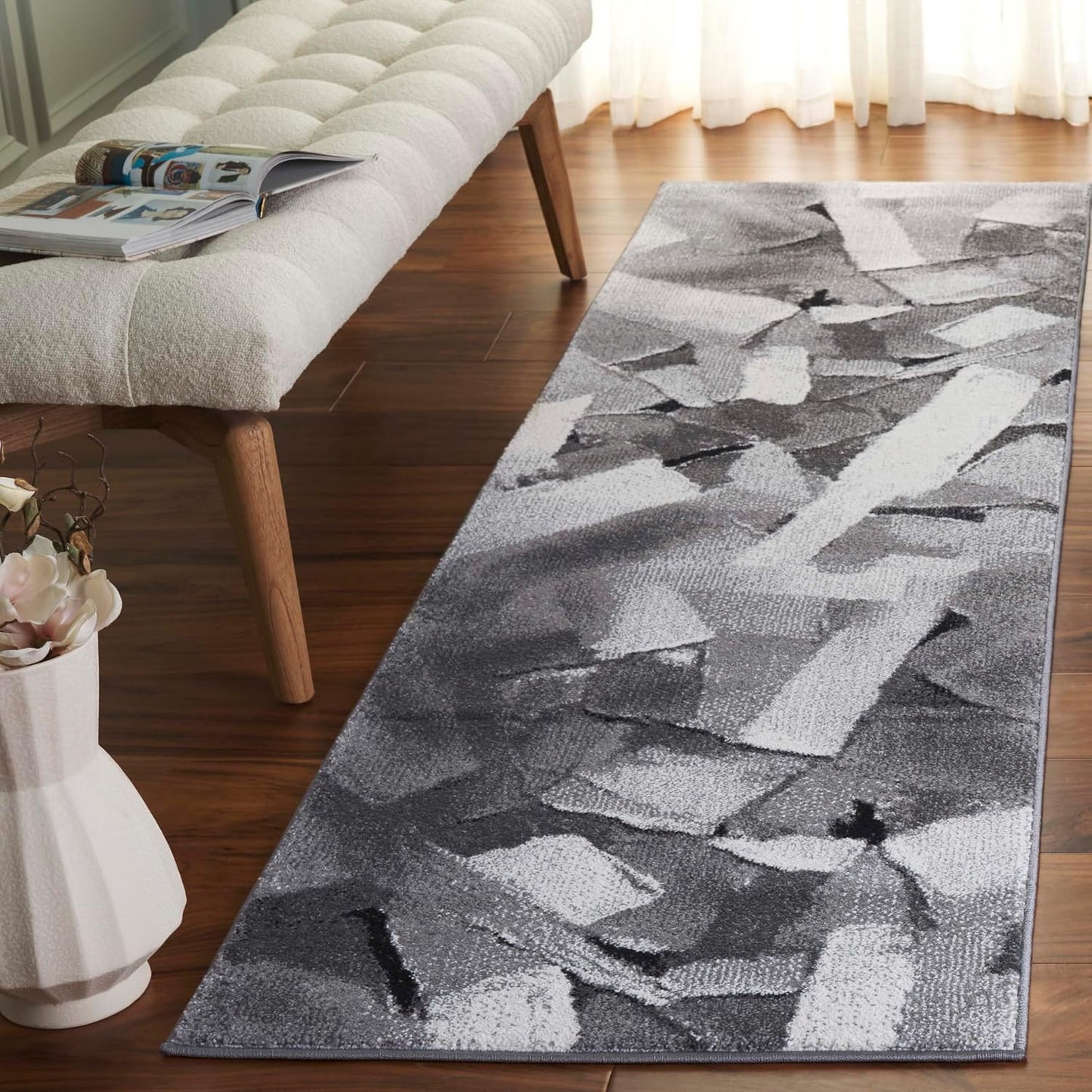 Alfombra pasillo 2ft3pulg x 8ft marfil gris diseño moderno