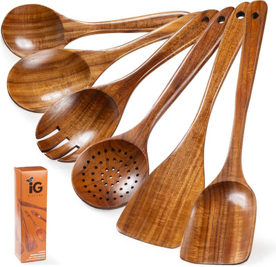 Set 6 cucharas madera teca antiadherente cocina pasta