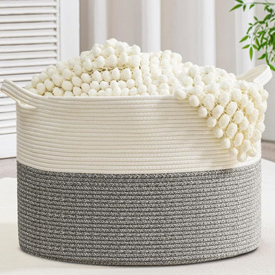 Cesta tejida algodón XXXL 21.7x13.8pulg 90L para manta sala
