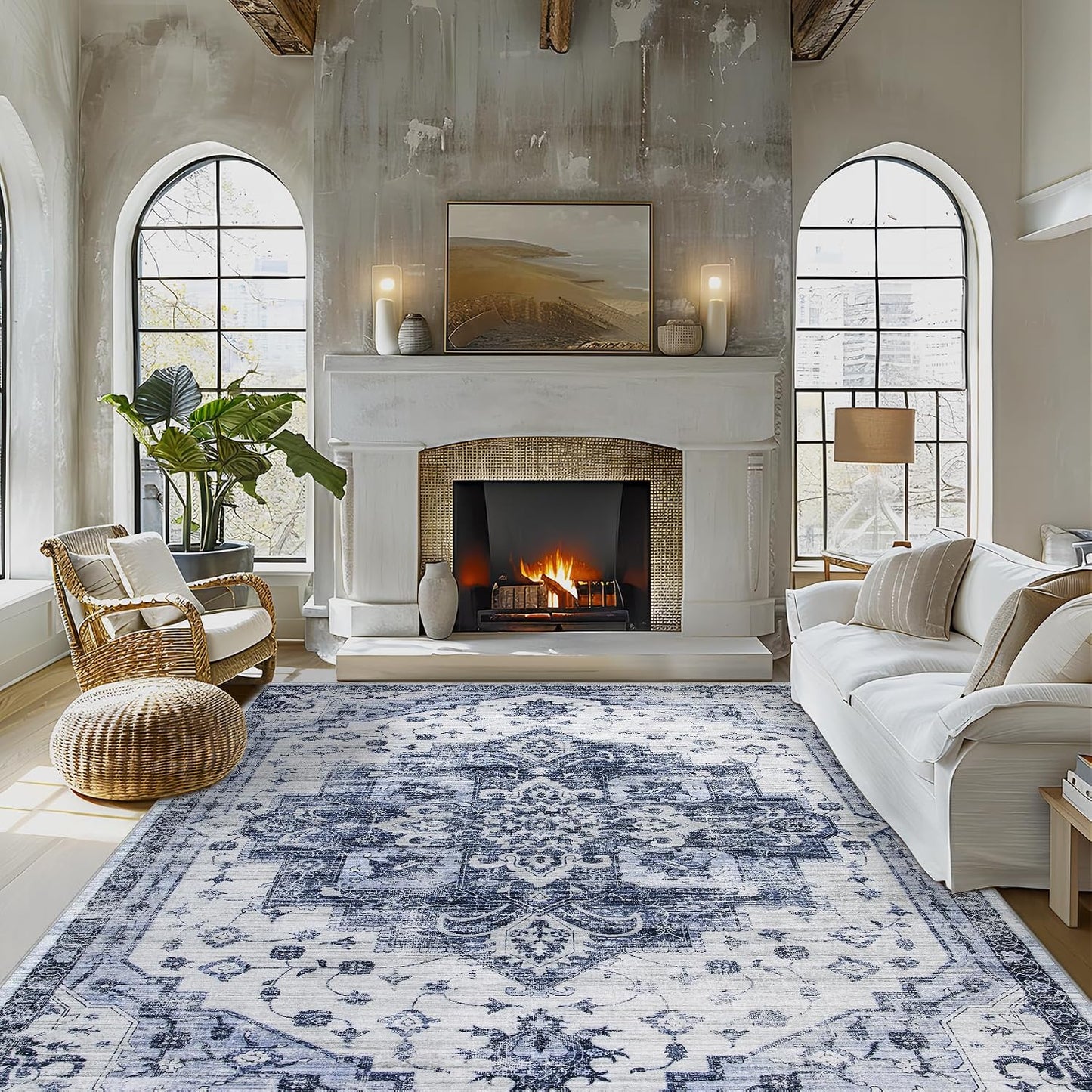 Alfombra lavable sala 9x12" suave boho antiderrap