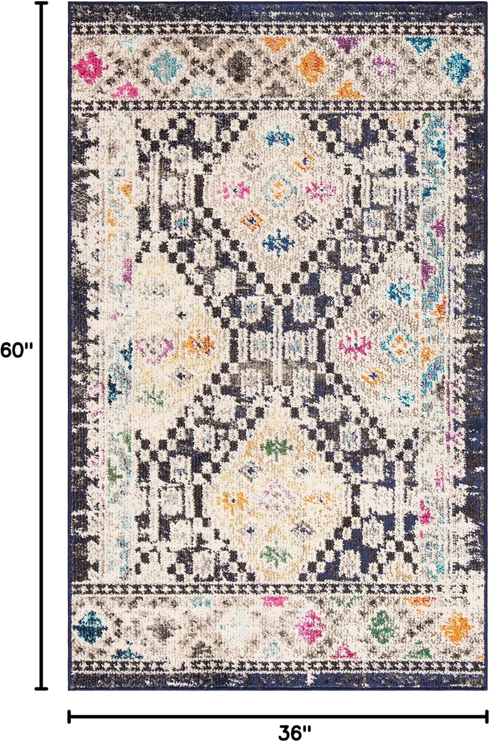 Alfombra decorativa 3x5ft diseño bohemio diamantes negro