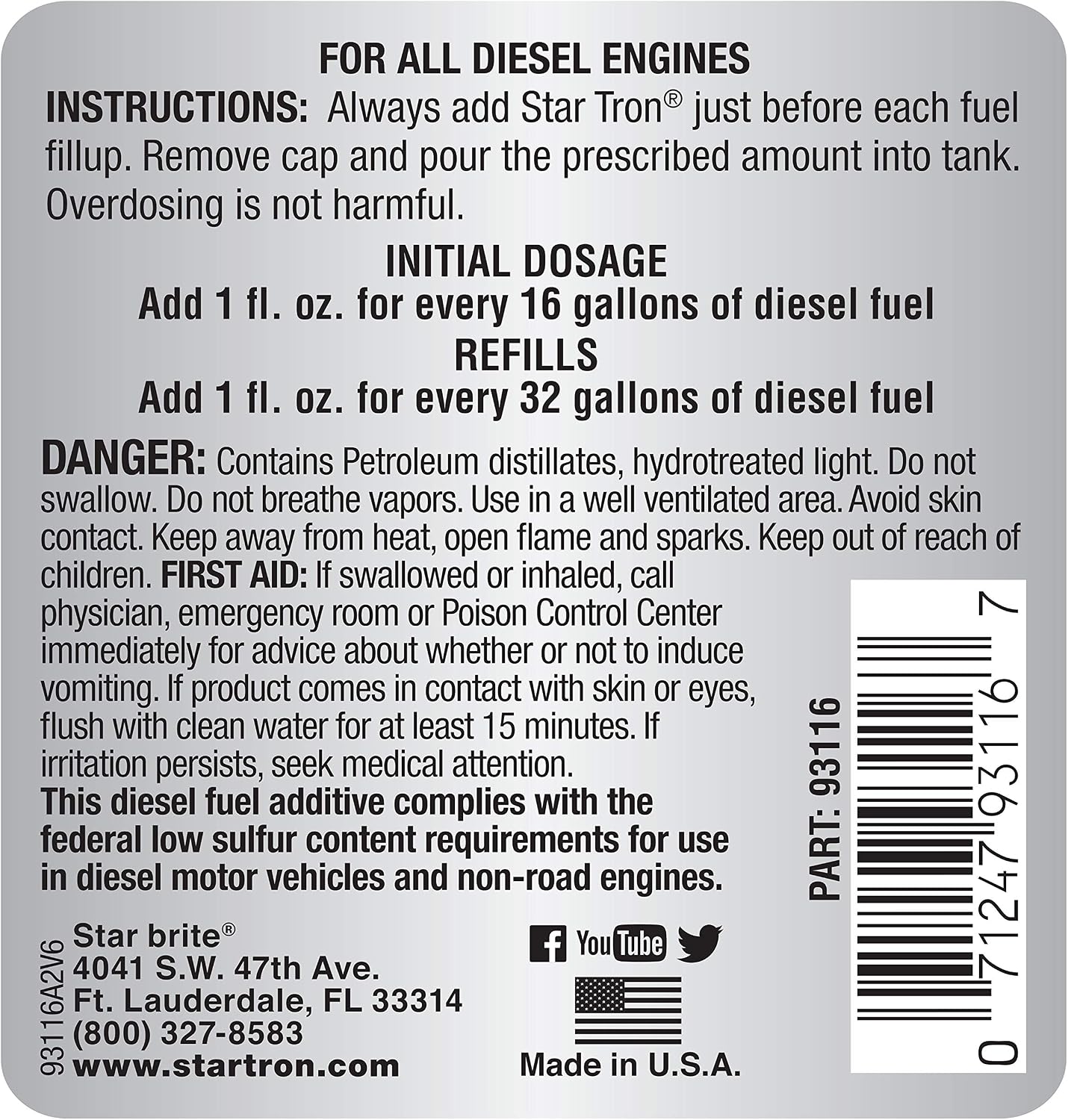 Estabilizador diesel Tron 1oz trata 32gal