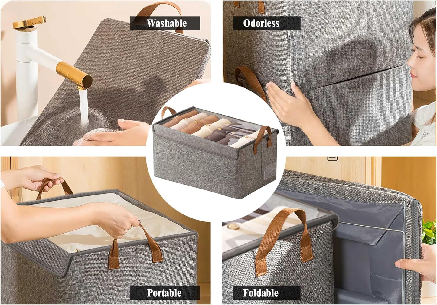 Contenedor ropa tela acero 23L 4uds apilable gris