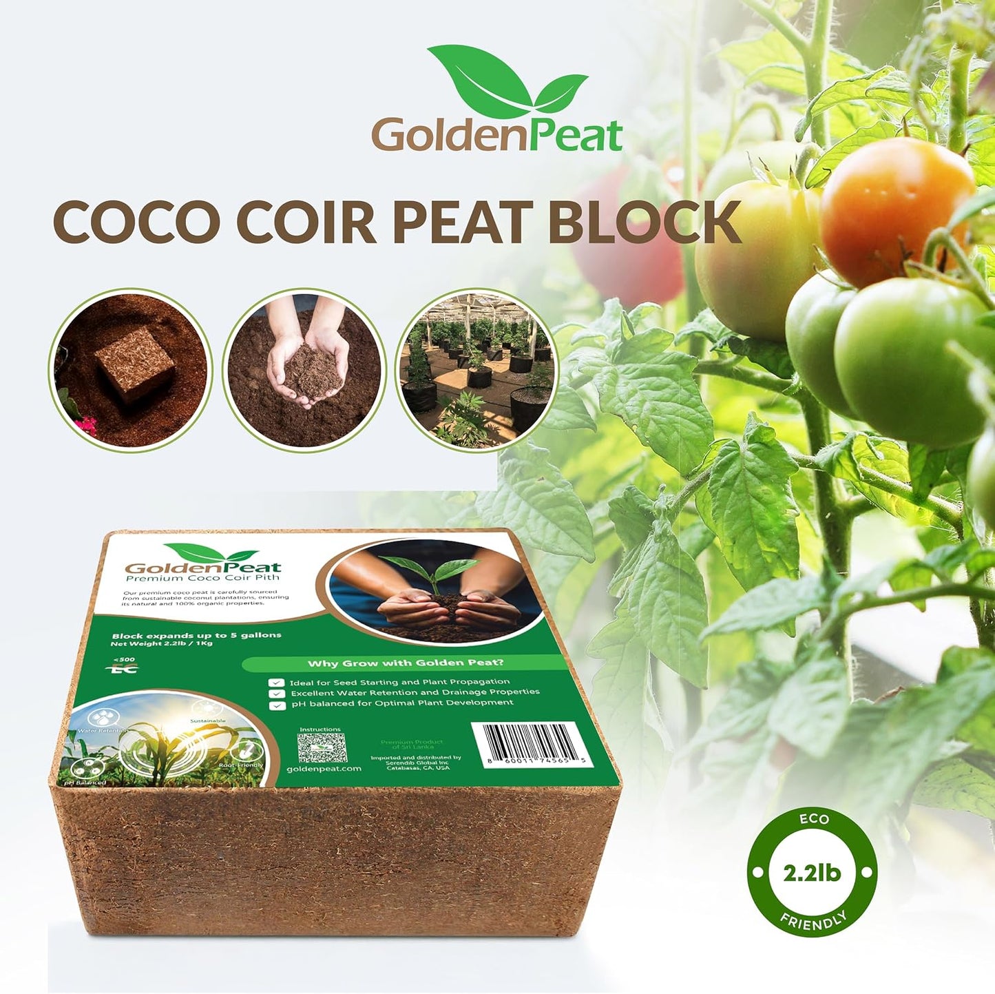 Bloque médula coco orgánico 3x2.2lbs baja EC