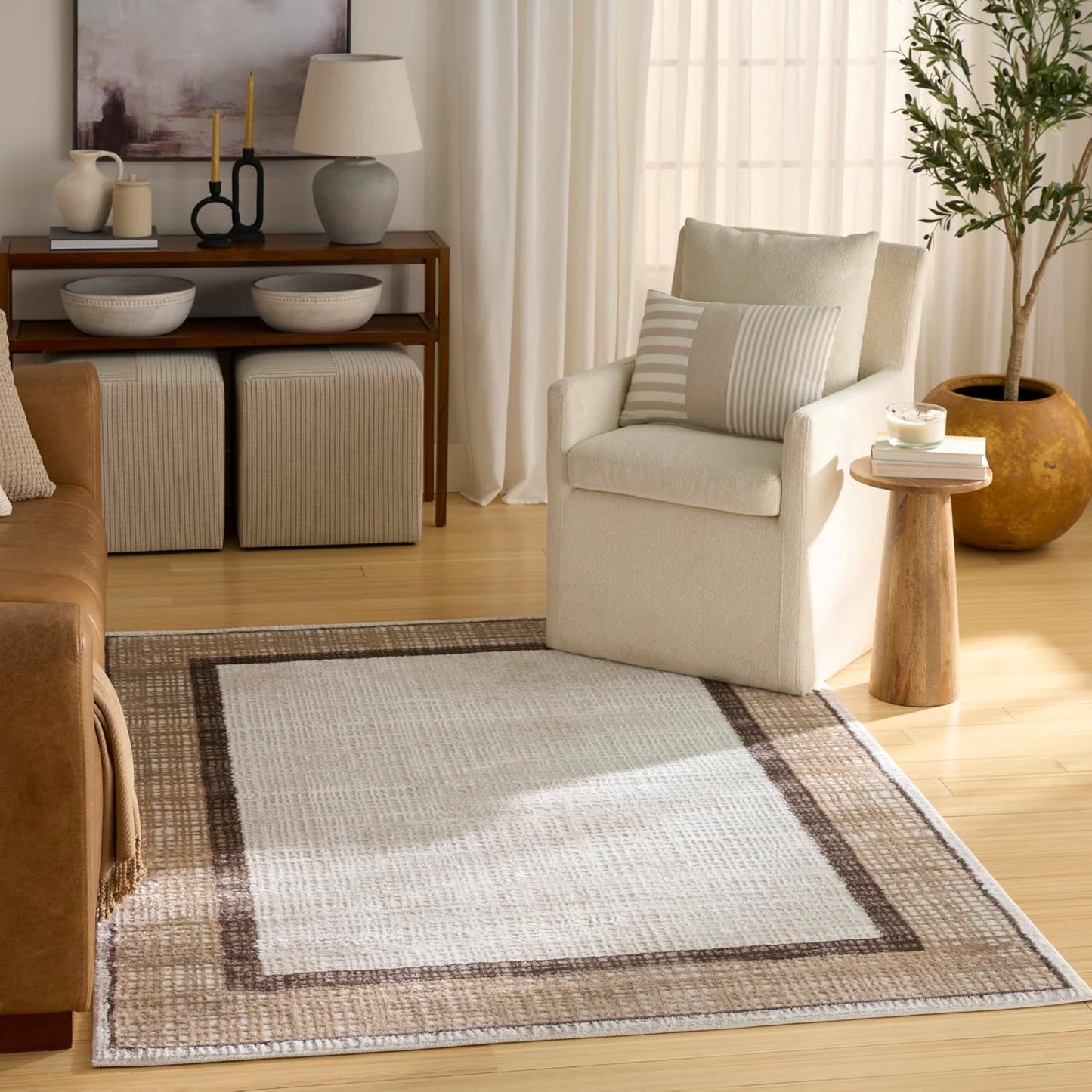 Alfombra área marrón marfil 4x6ft dormitorio sala comedor