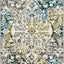 Alfombra decorativa 2'7"x5' medallón marfil y azul pavo real