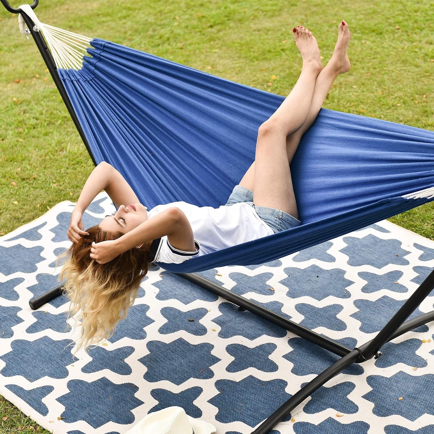 Hamaca doble acero 9ft 450lb funda transporte azul