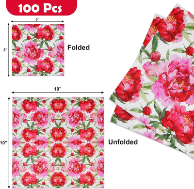 Servilletas para coctel de flores peonía 100 unidades