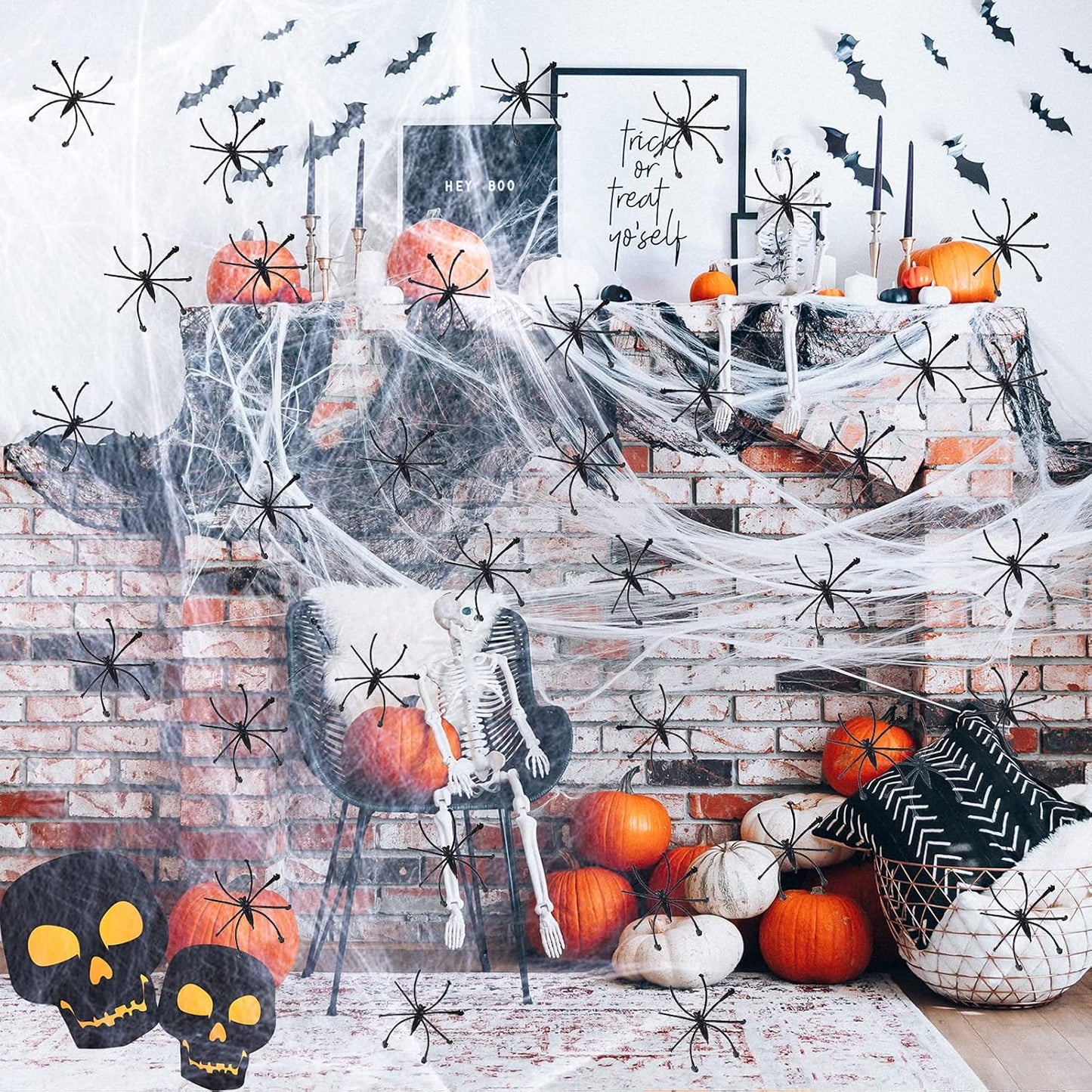 Decoración telaraña Halloween 1000ft² 100 arañas falsas
