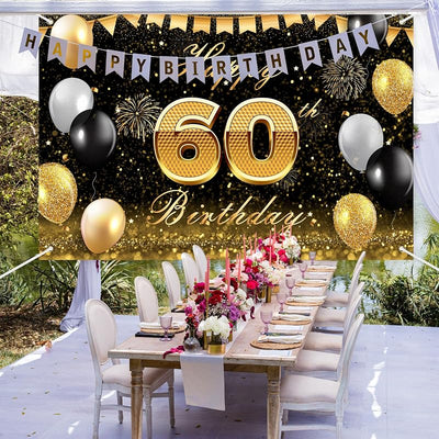 Cartel cumpleaños 60 negro dorado purpurina para fotos y fiestas