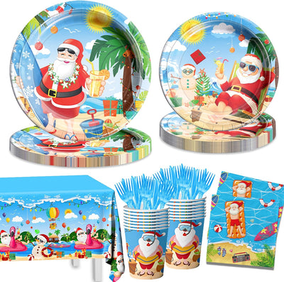 Vajilla navideña hawaiana 24 platos papel servilletas tazas