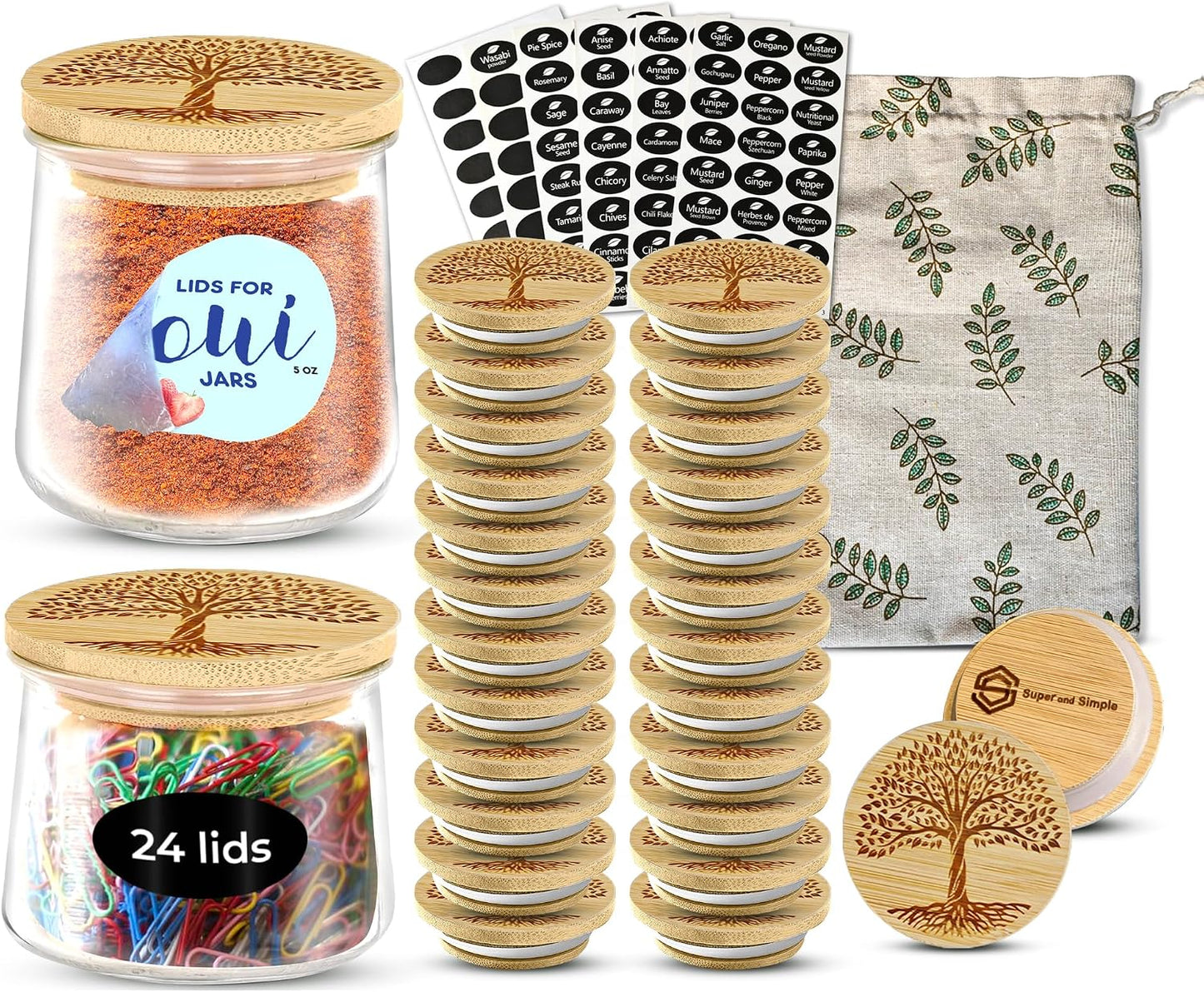 Tapas bambú Oui pack 24 con sello silicona herméticas