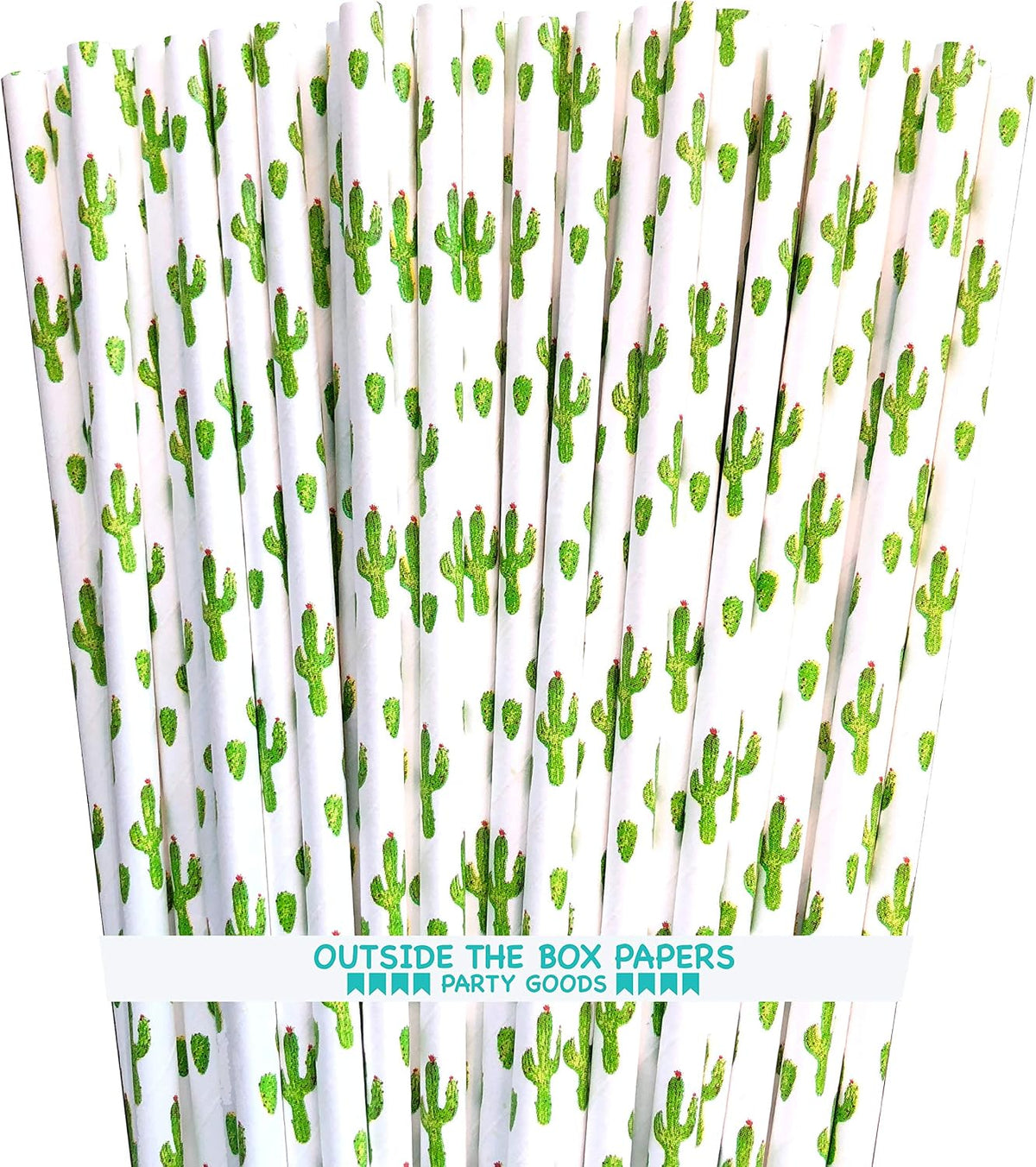 Pajitas papel cactus suculentas verdes blancas 100uds