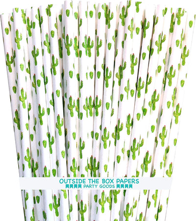 Pajitas papel cactus suculentas verdes blancas 100uds