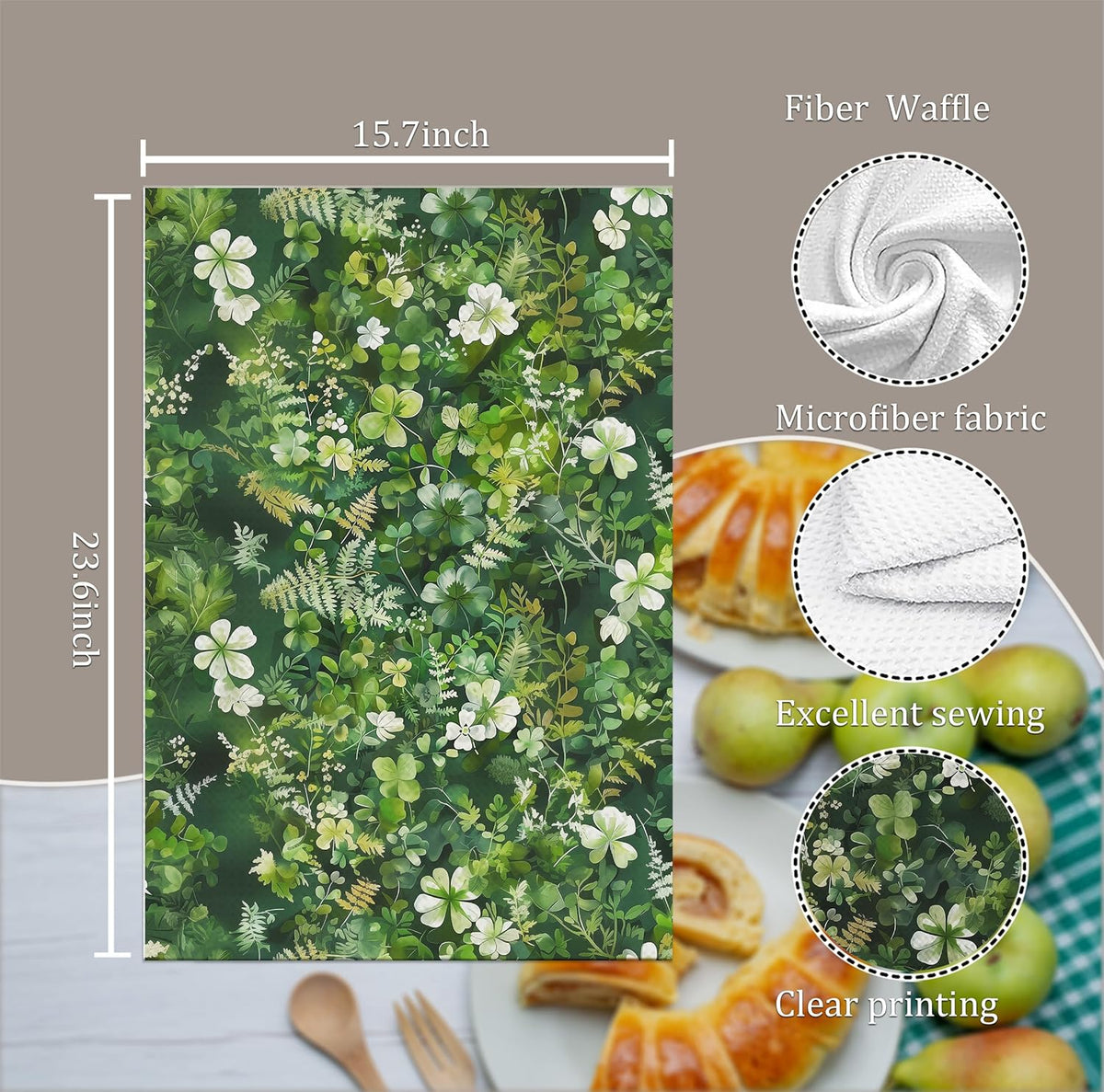 Toallas de cocina vintage con diseño de trébol de flores silvestres