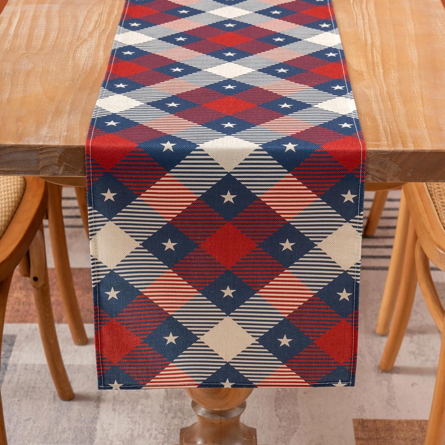 Camino mesa patriótico 13x36pulg diseño búfalo rojo azul estrellas