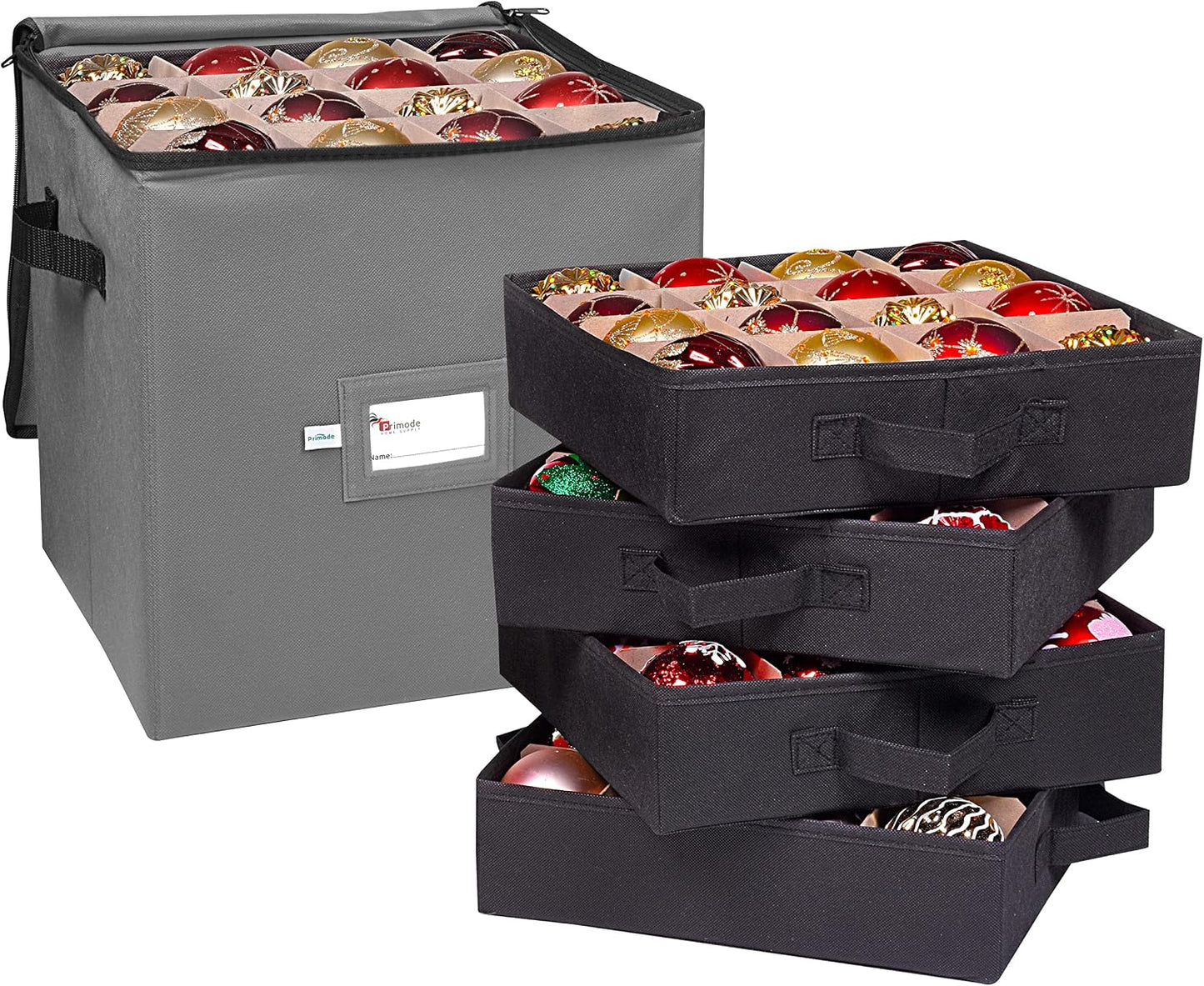 Caja almacenamiento Navidad 4 bandejas 64 bolas material