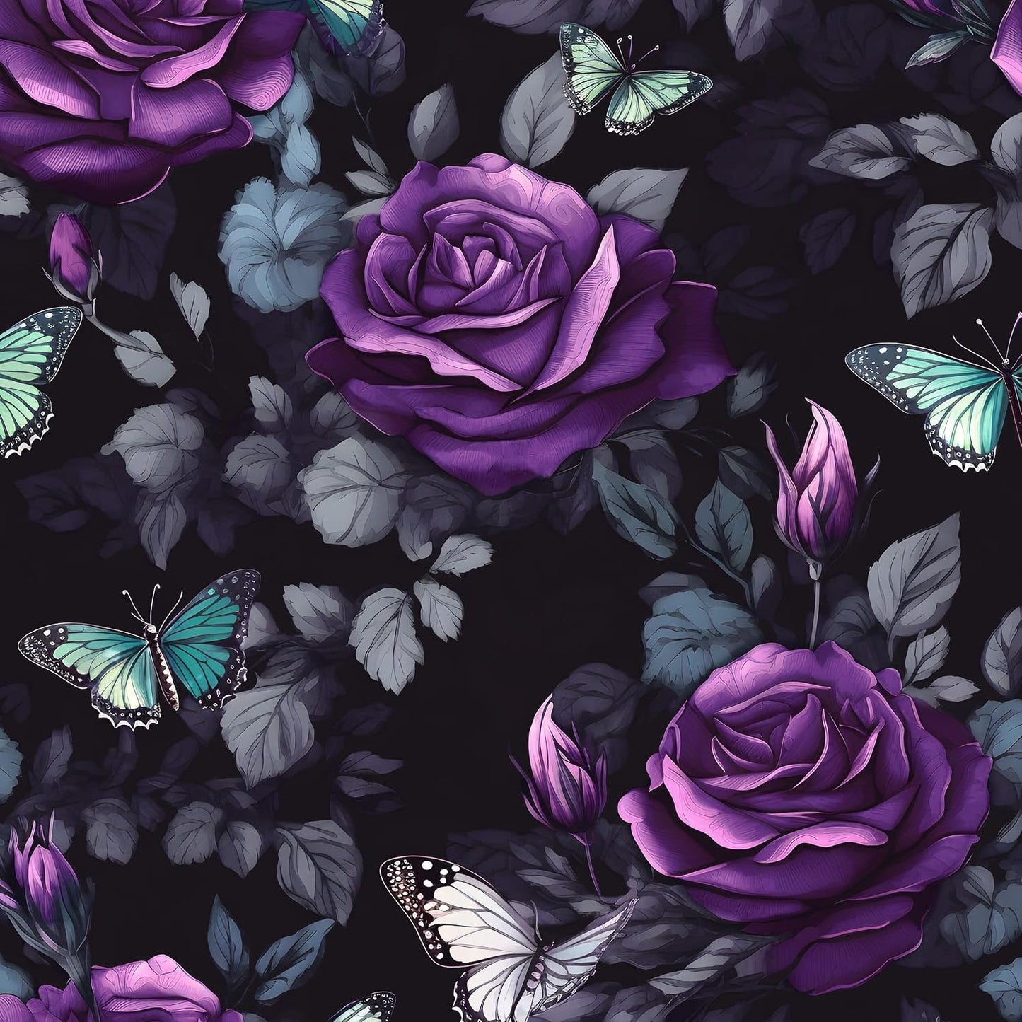 Papel pintado autoadhesivo negro floral 44x1000cm dormitorio