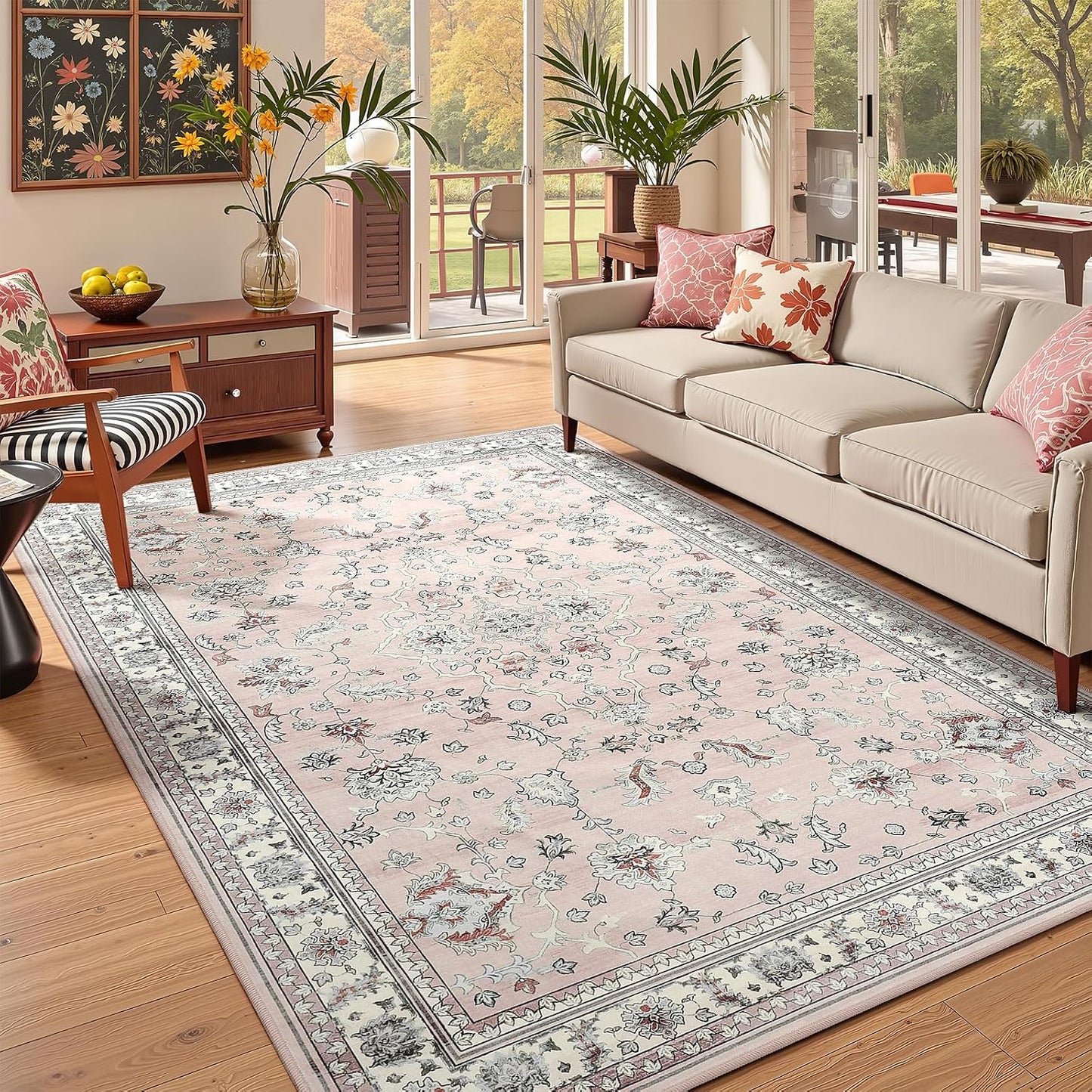Alfombra vintage estilo bohemio 5x7pulg lavable antiderrap