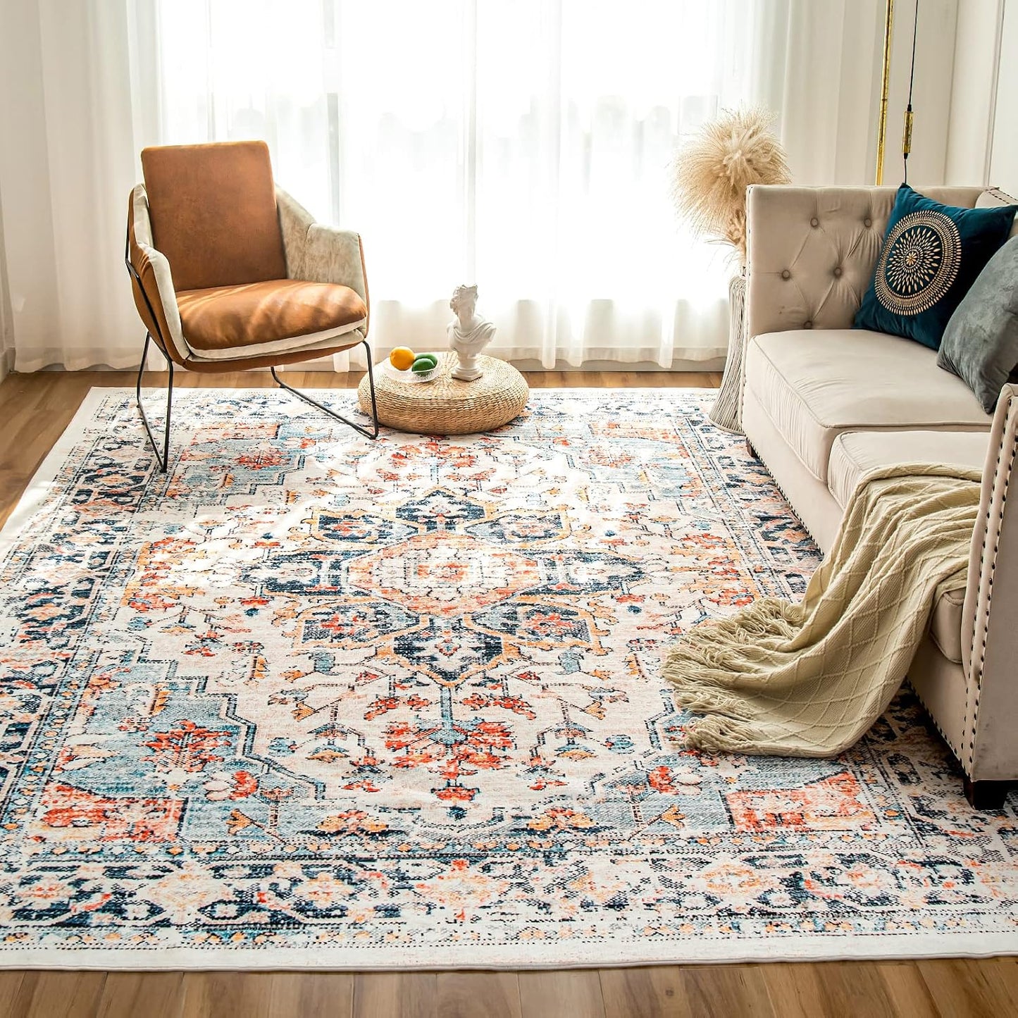 Alfombra lavable sala dormitorio antiderrap boho