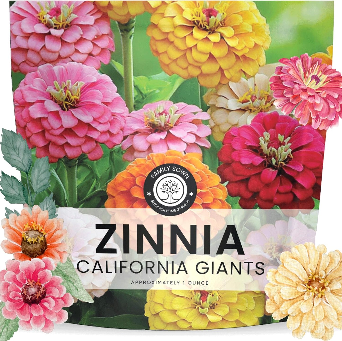 Paquete 3000 semillas Zinnia California Giants 1oz