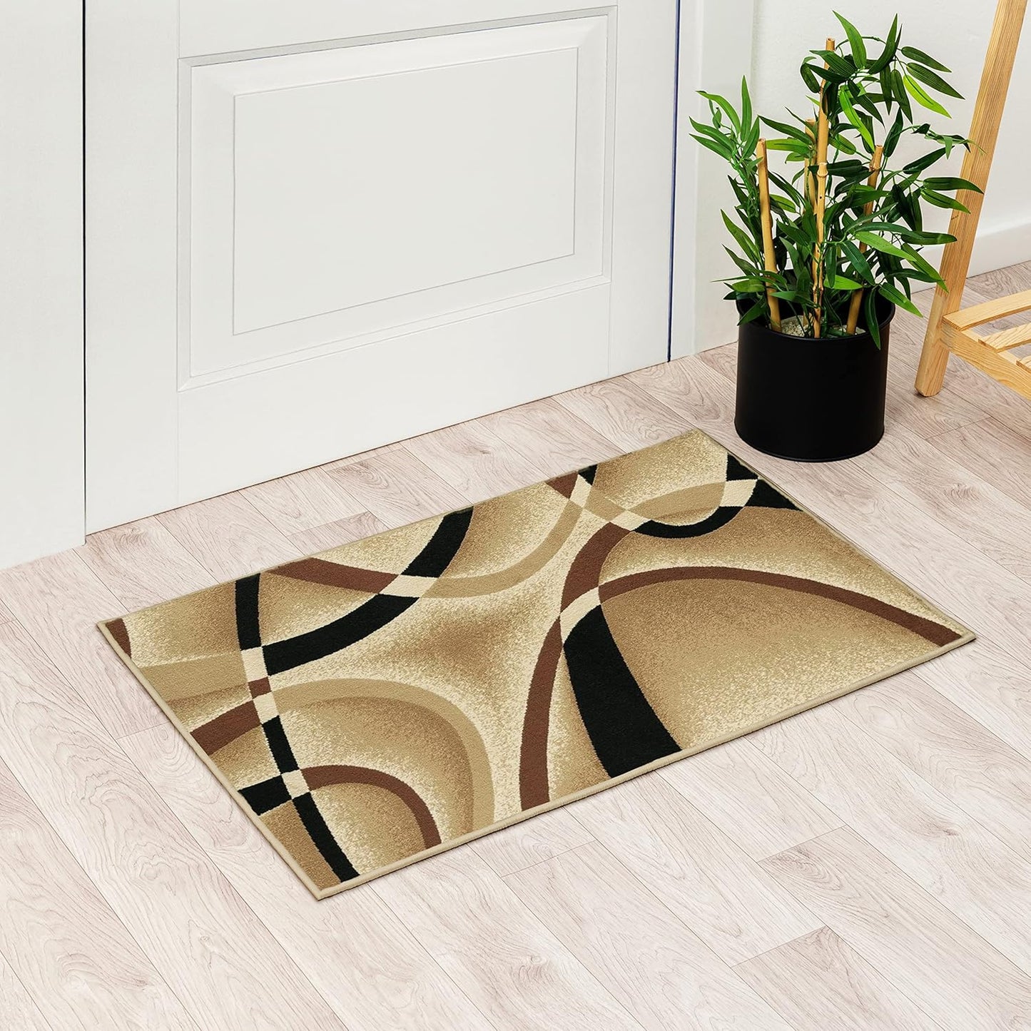 Alfombra abstracta moderna roja negra beige polipropileno