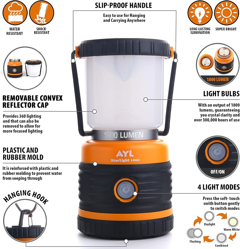 Linterna LED camping 1800LM 4 modos luz emergencia
