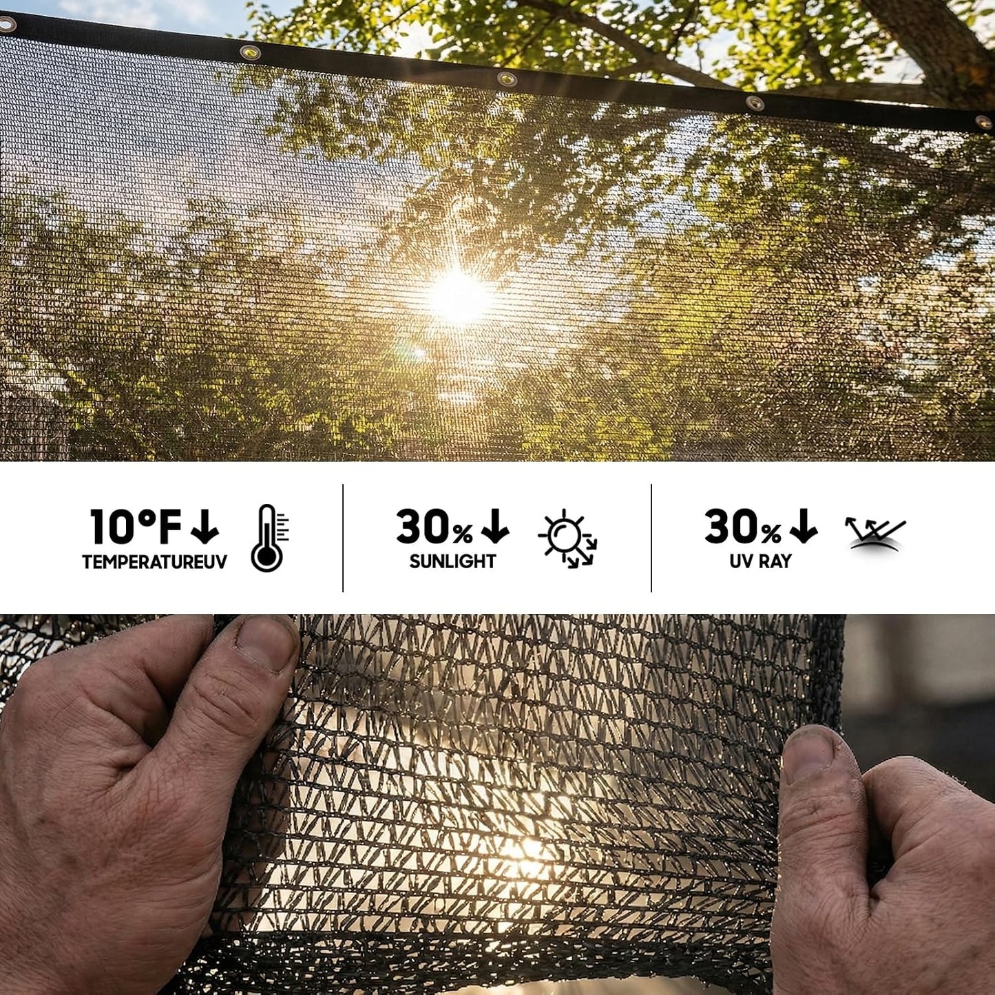 Tela sombra 30% negra malla 16x16ft UV resistente