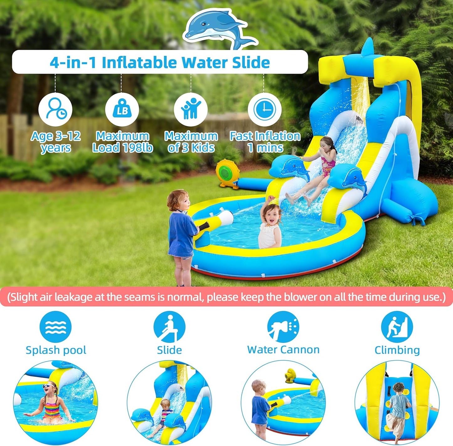 Tobogán acuático inflable delfín patio