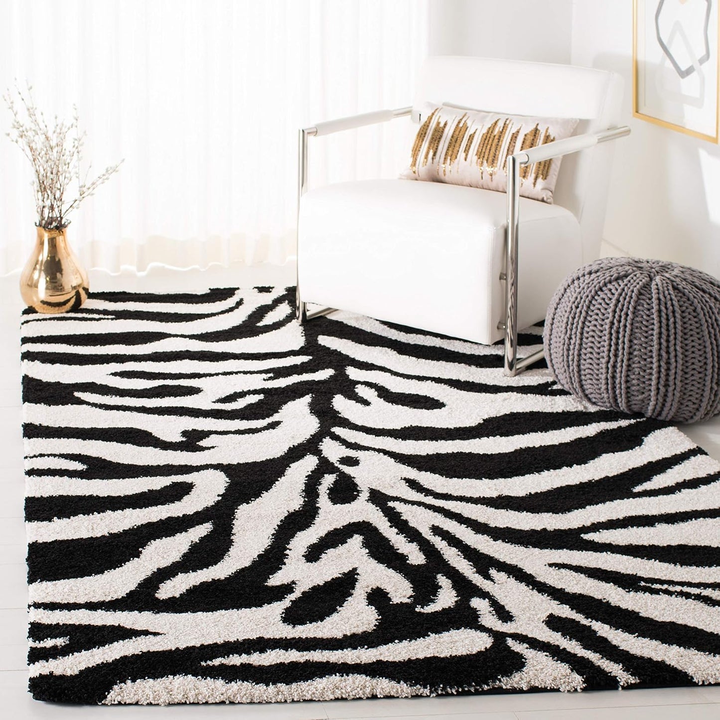 Alfombra Shag Cebras Marfil y Negro 5'3x7'6
