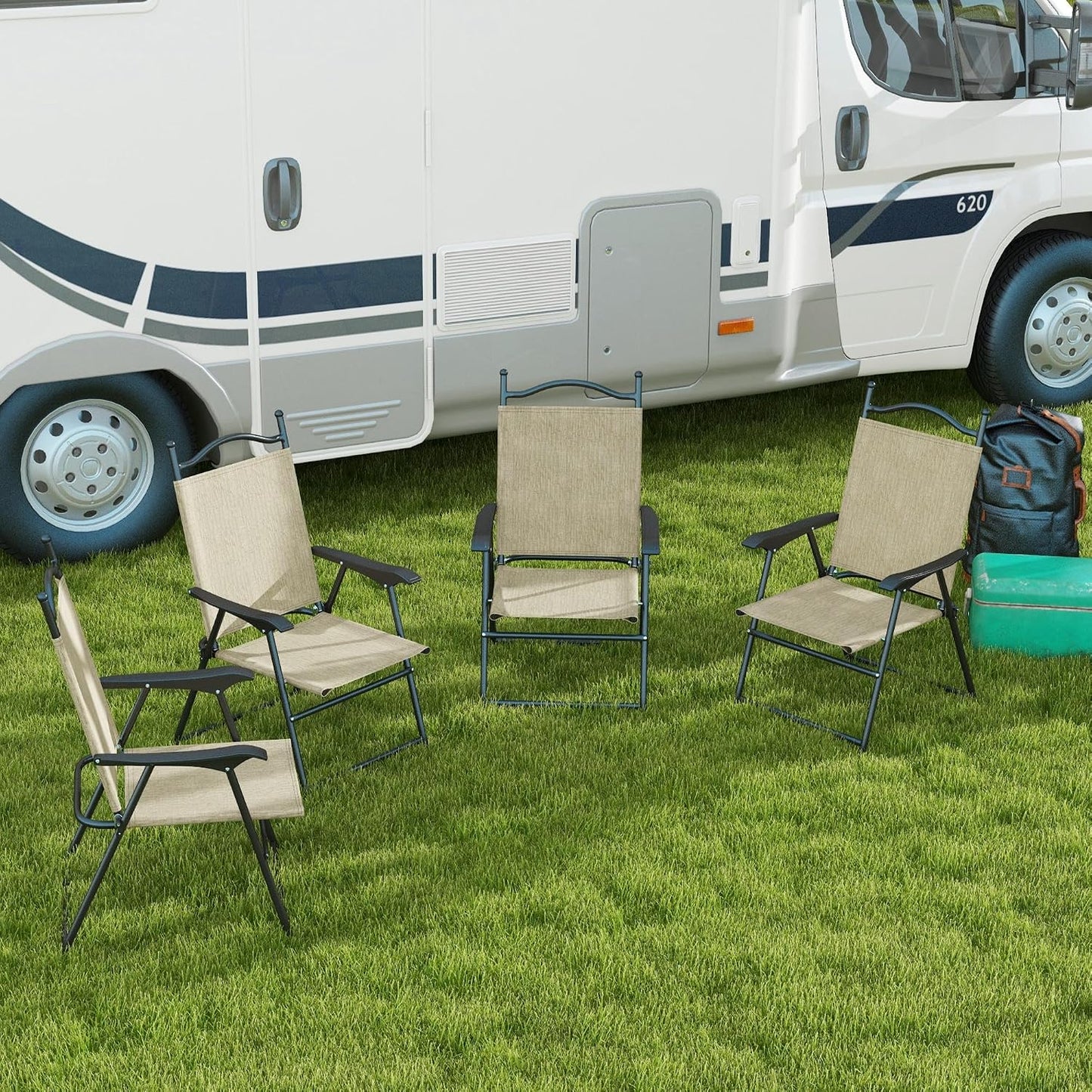 Set 4 sillas plegables deportivas tela malla beige
