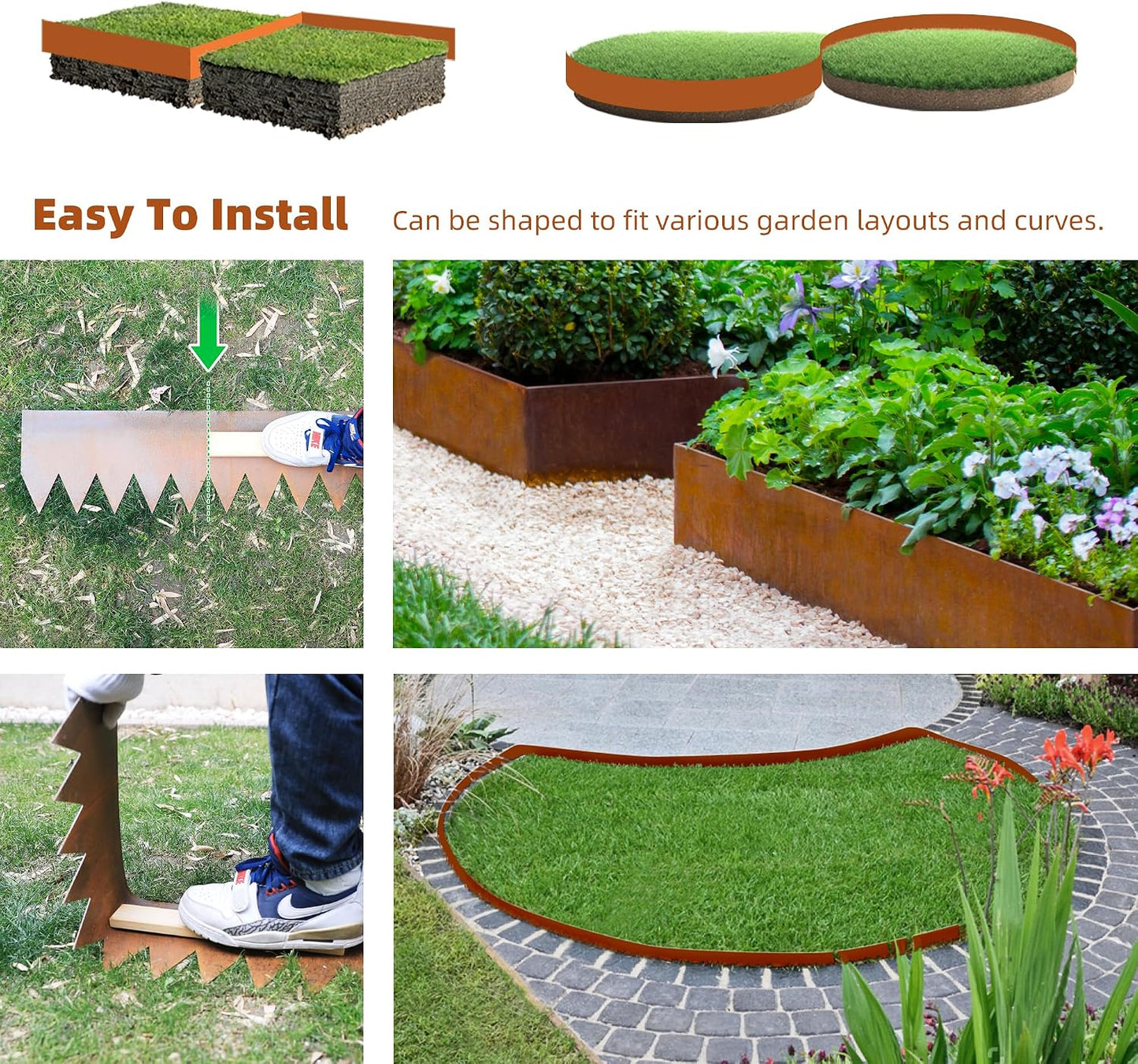 Borde jardín acero corten 9 clips 10pulg martillo metal