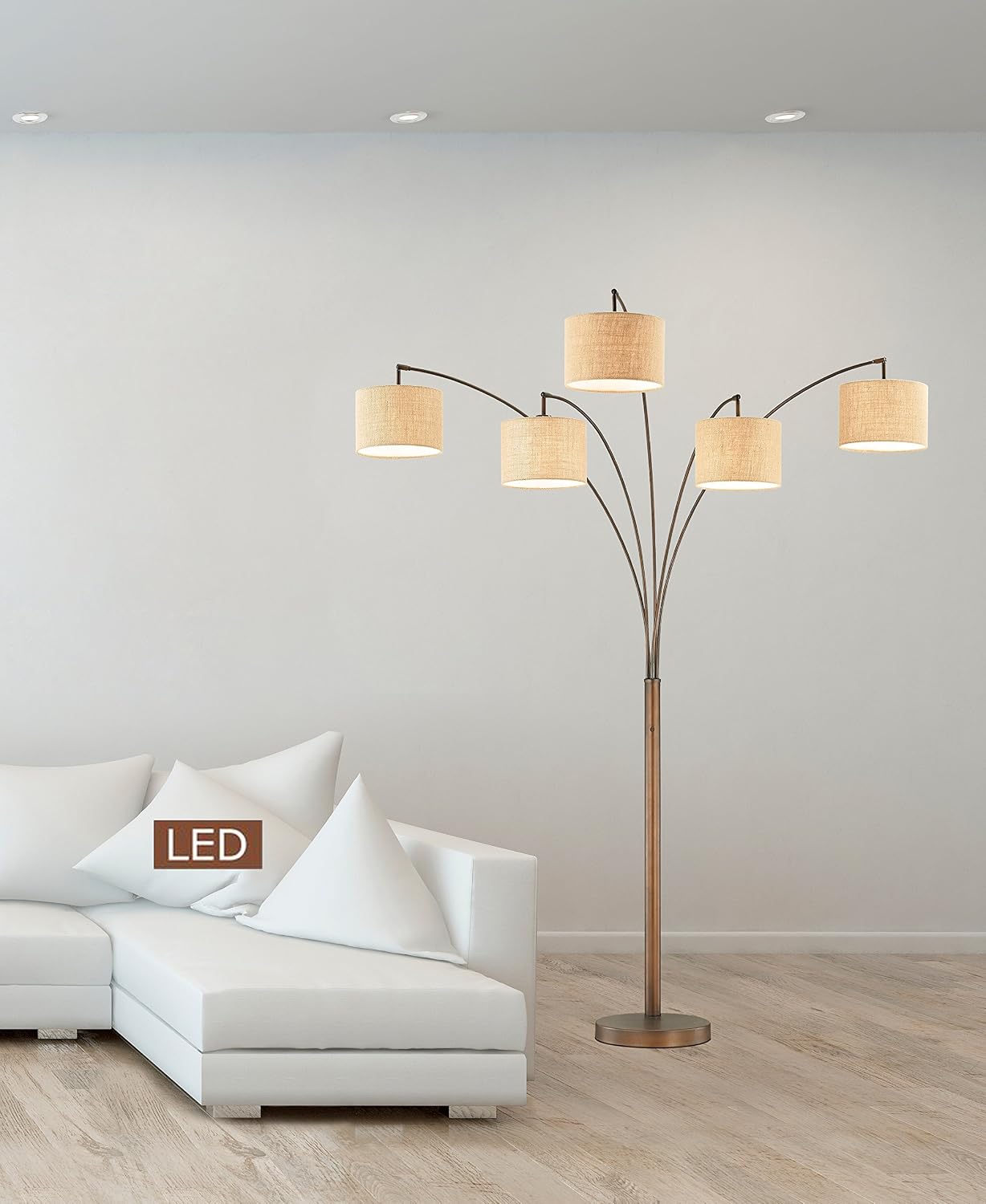 Lámpara pie LED arqueada regulable 5000lm 83pulg bronce